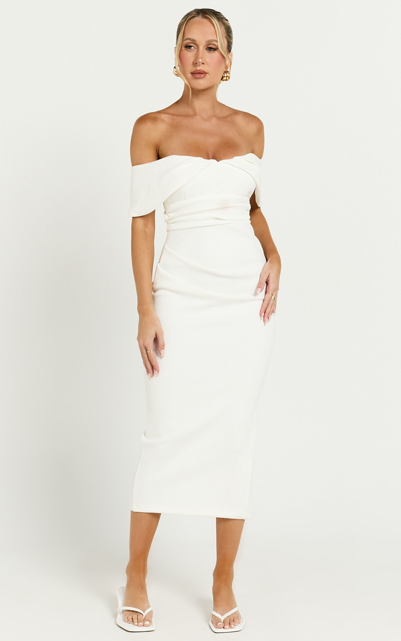 Noraly Midi Dress - Off The Shoulder Slip Dress in White