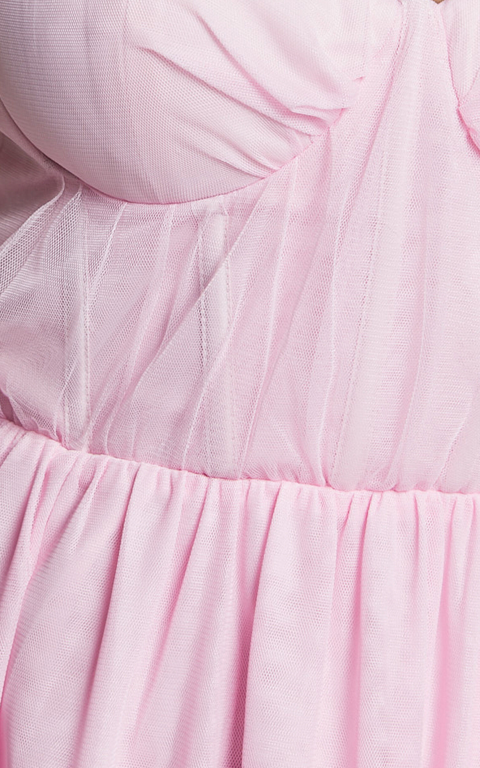 Ontario Maxi Dress - Off Shoulder Corset Bodice Tulle Dress in Ballet Pink