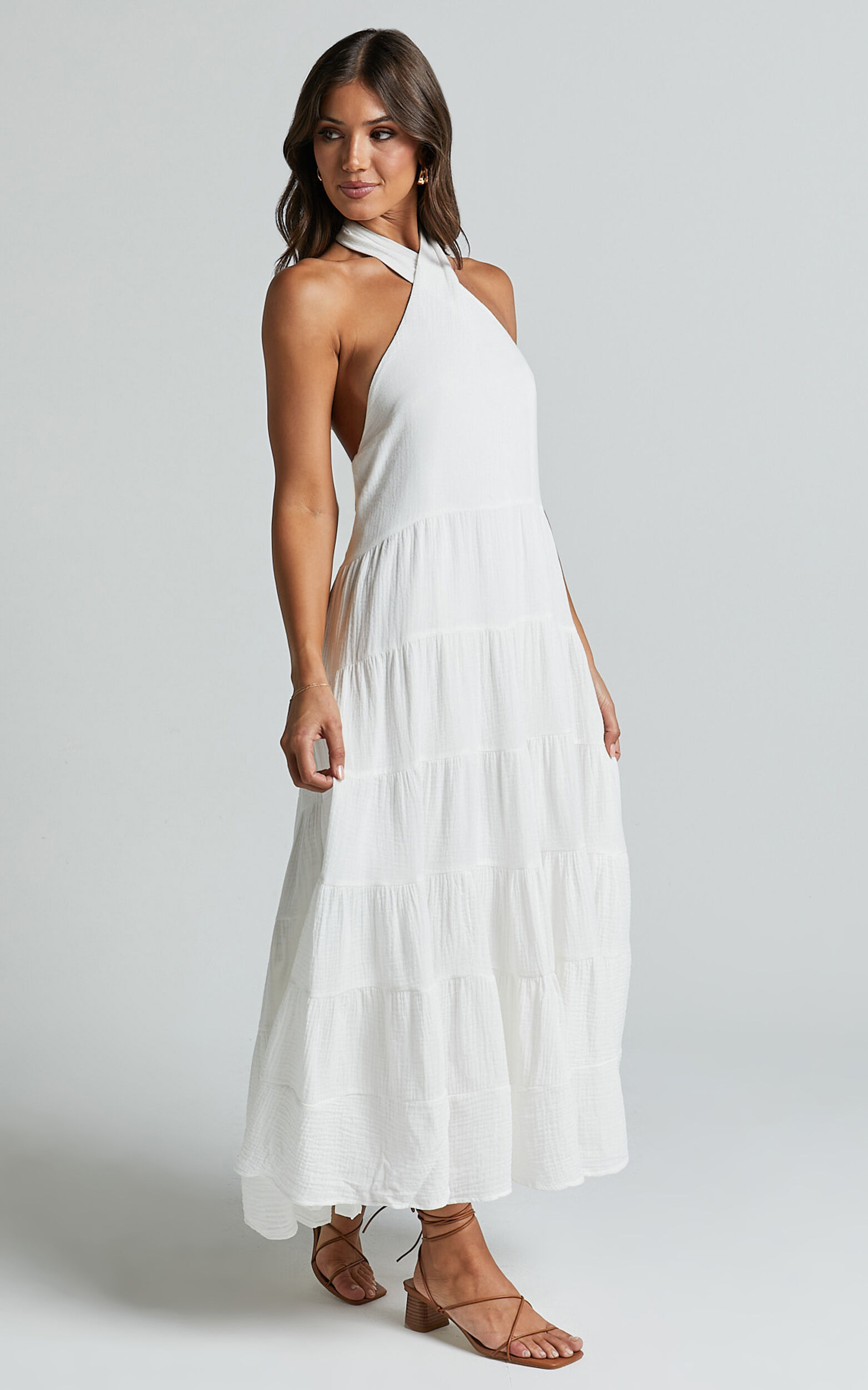 Jodilou Midi Dress - Halter Tiered Dress in White