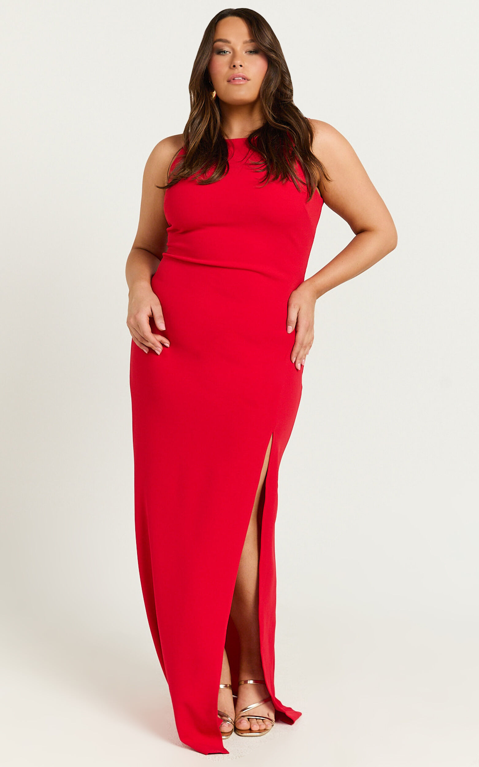 Indi Maxi Dress - Boat Neck Bodycon Dress in Red