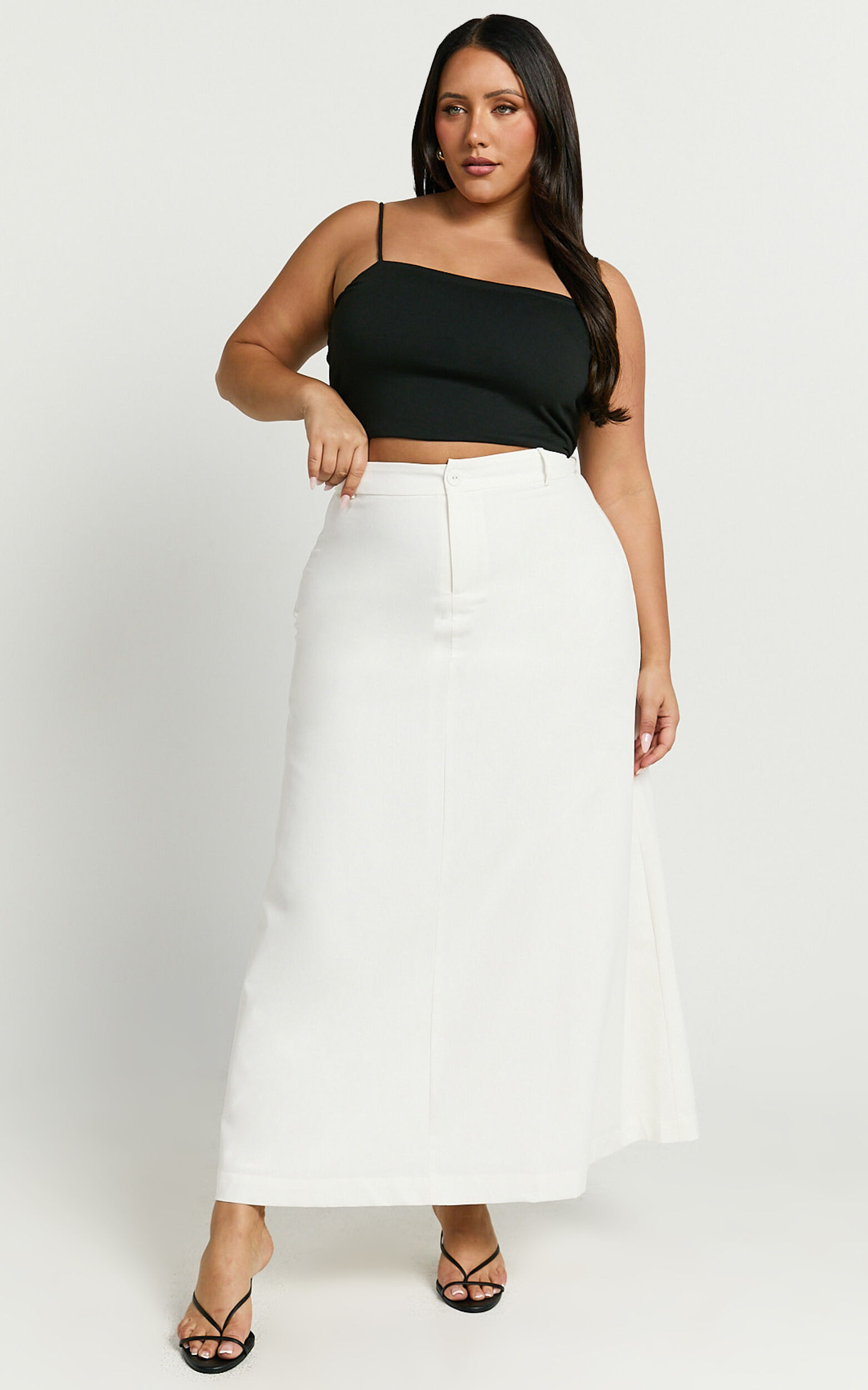 Benjie Maxi Skirt - Tailored Linen High Waisted A Line in White