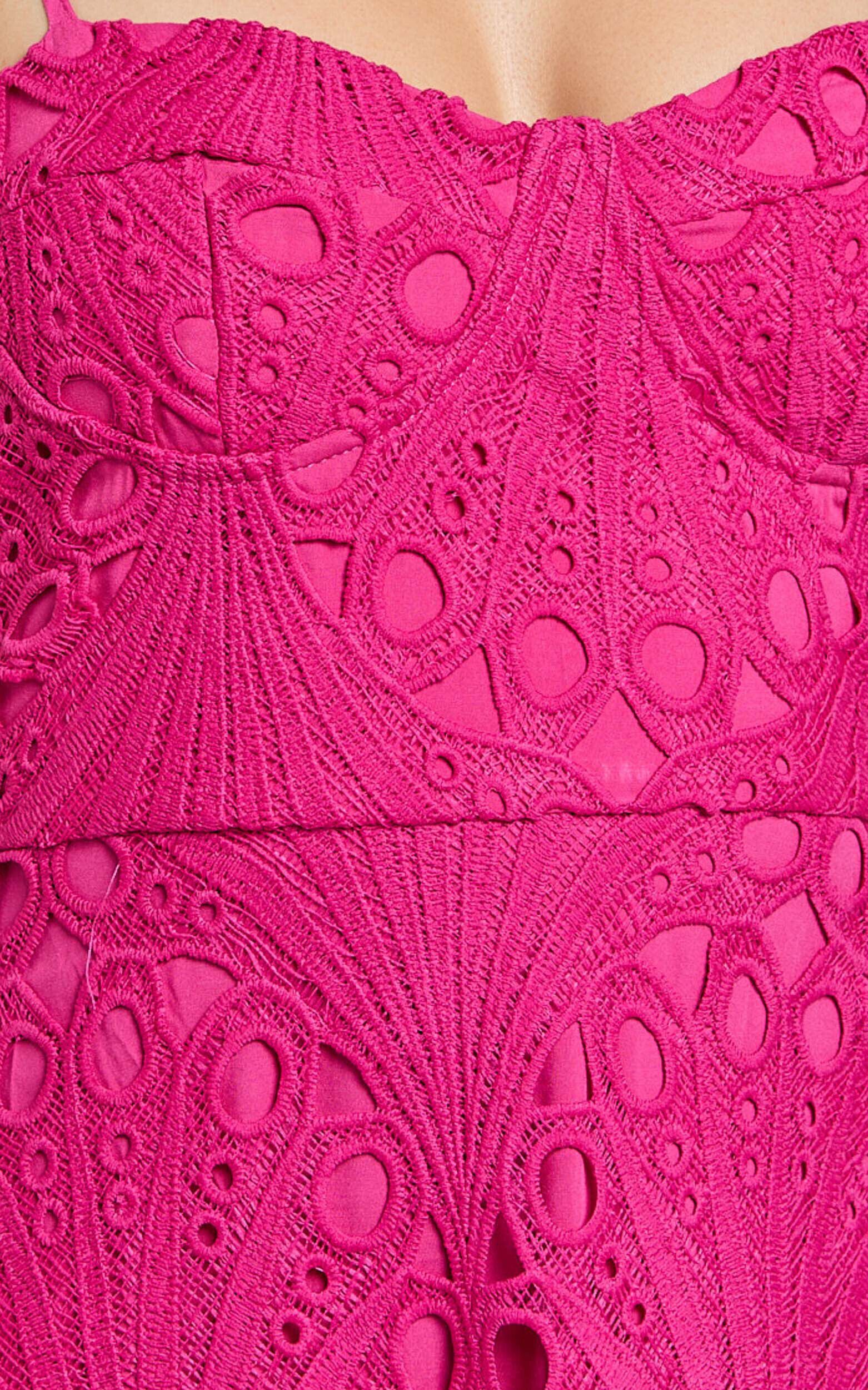 Nikka Midi Dress - Sweetheart Bustier Lace Dress in Pink