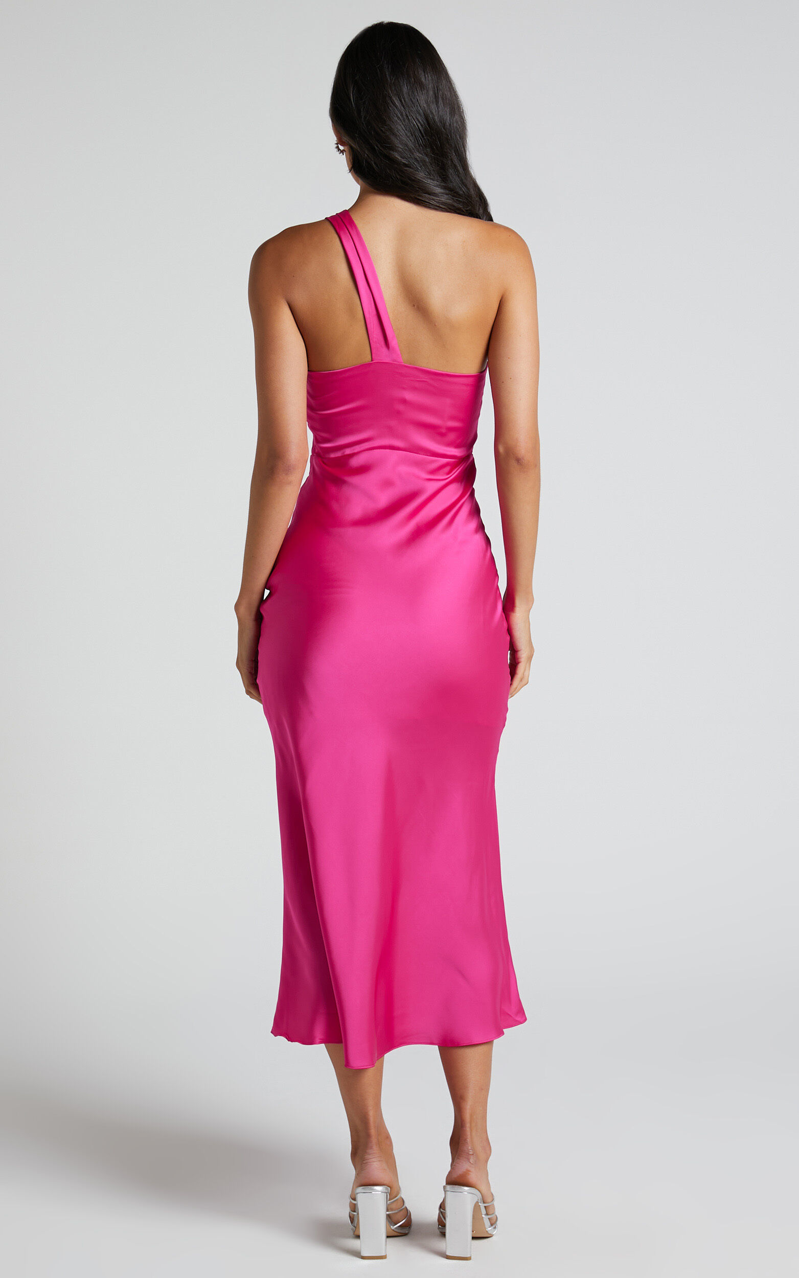 Carmella Midi Dress - One Shoulder Twist Detail Dress in Fuchsia