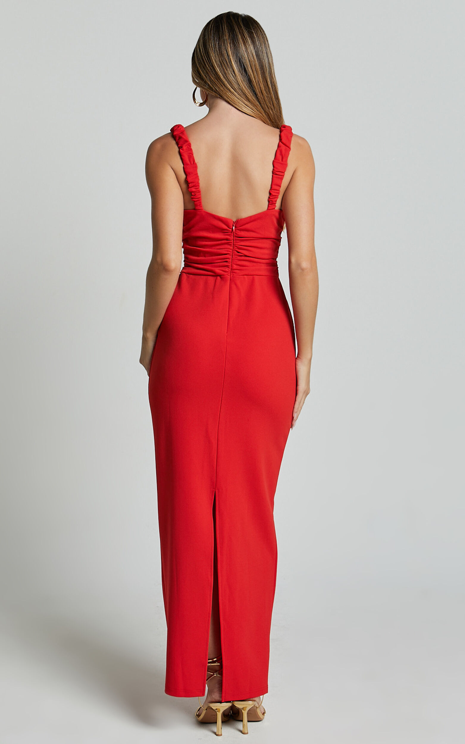 Tahlia Midi Dress - Sweetheart Ruched Dress in Red