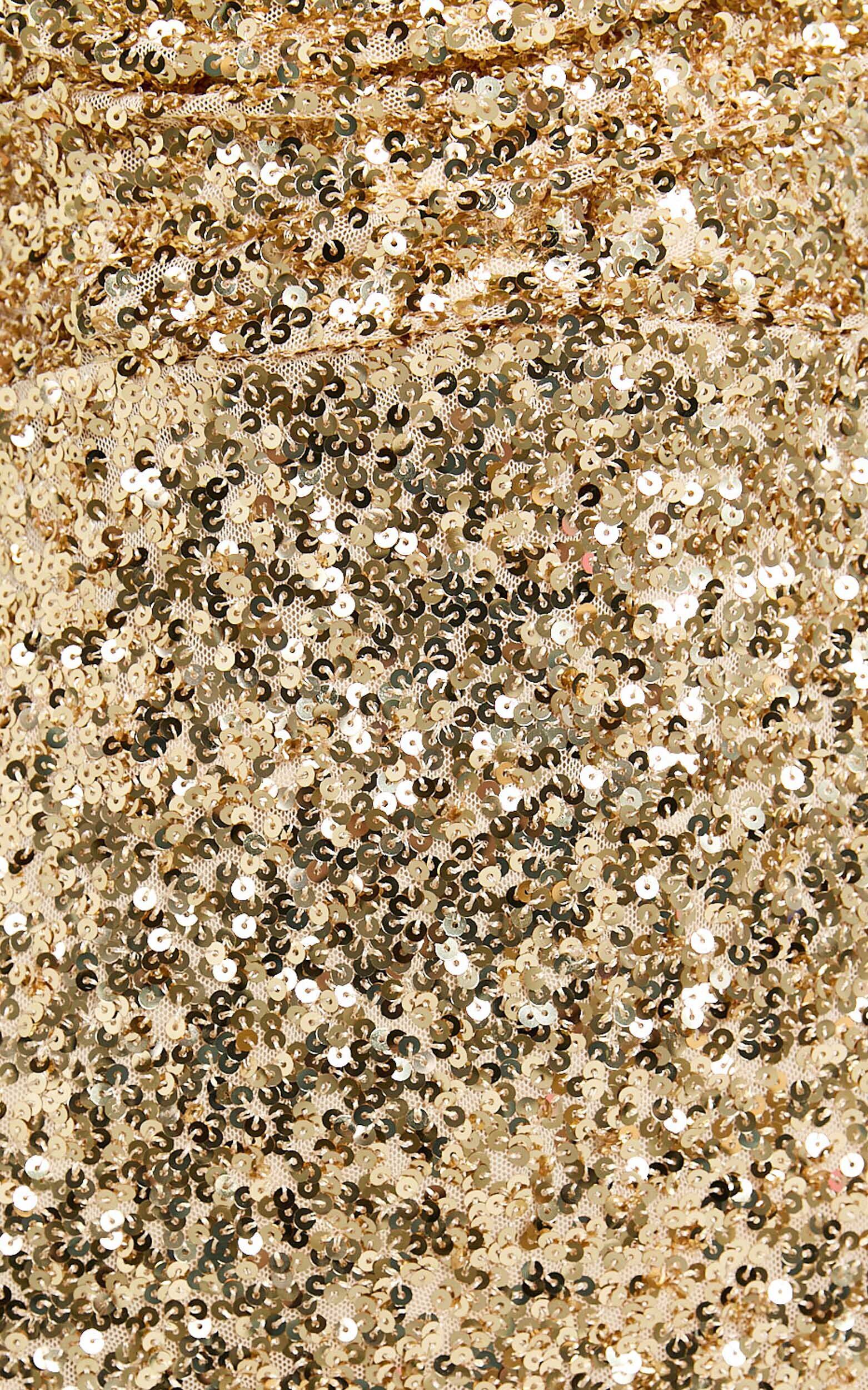 Nala Maxi Dress - Sequin Cowl Neck High Split Dress in Gold