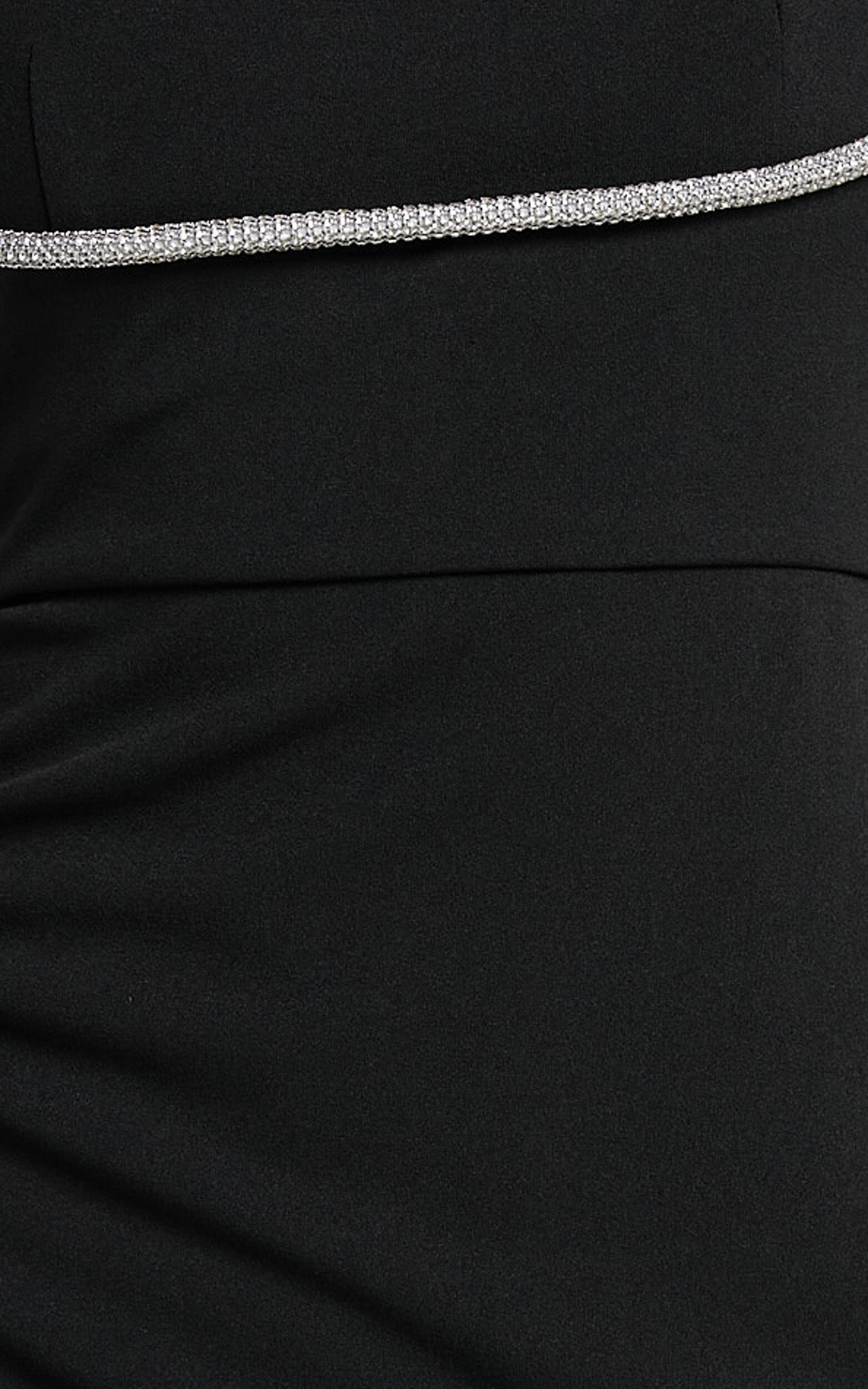 Sharley Mini Dress - Straight Neck Strappy Diamante Detail Bodycon in Black