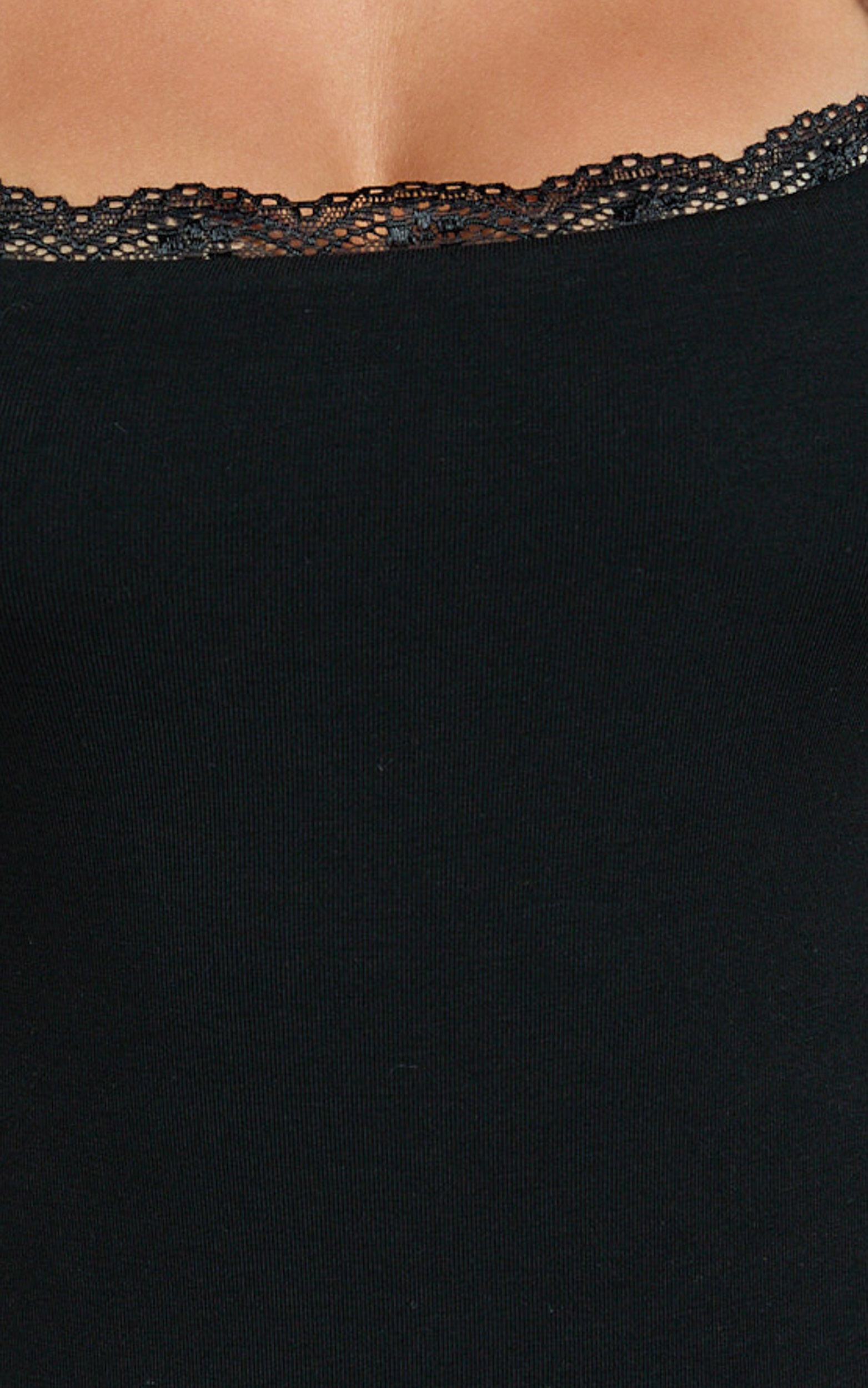 Raymond Bodysuit - Lace Square Neck Short Sleeve Bodysuit in Black