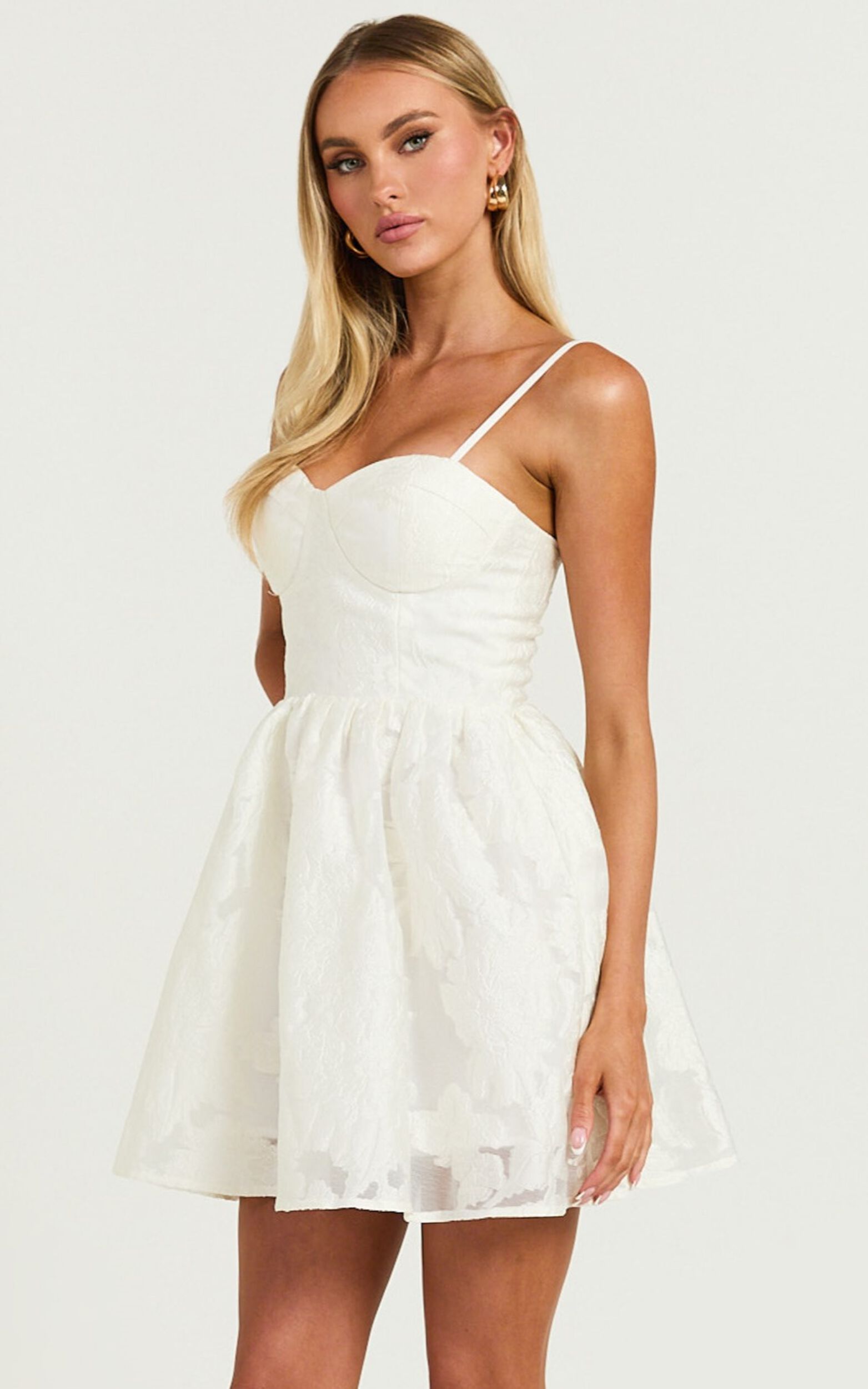 Brailey Mini Dress - Sweetheart Bustier Dress in White Jacquard