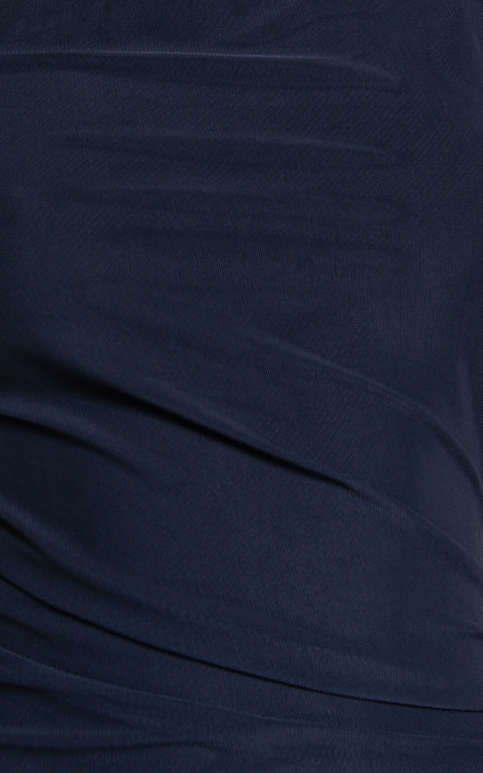 Lara Midi Dress - Asymmetrical Ruched Mesh Dress in Ink