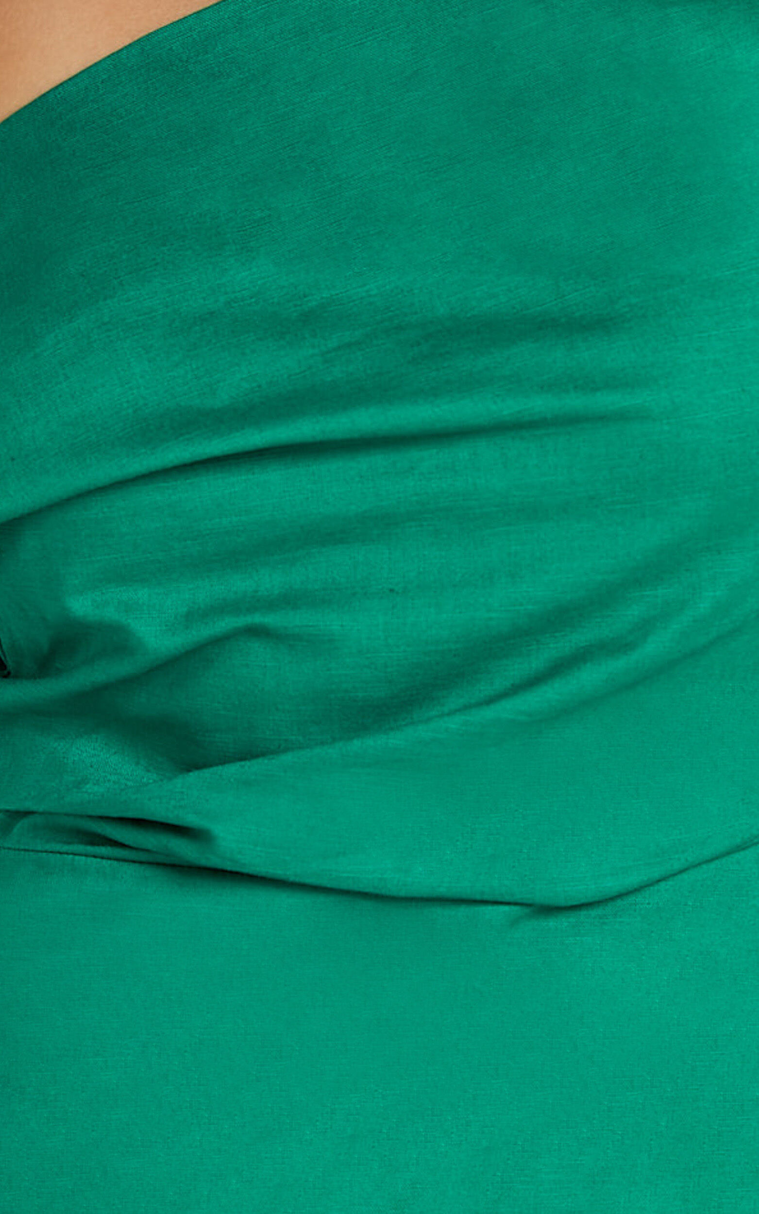 Cincinnati Midi Dress - Off The Shoulder Side Split Column Linen Dress in Green