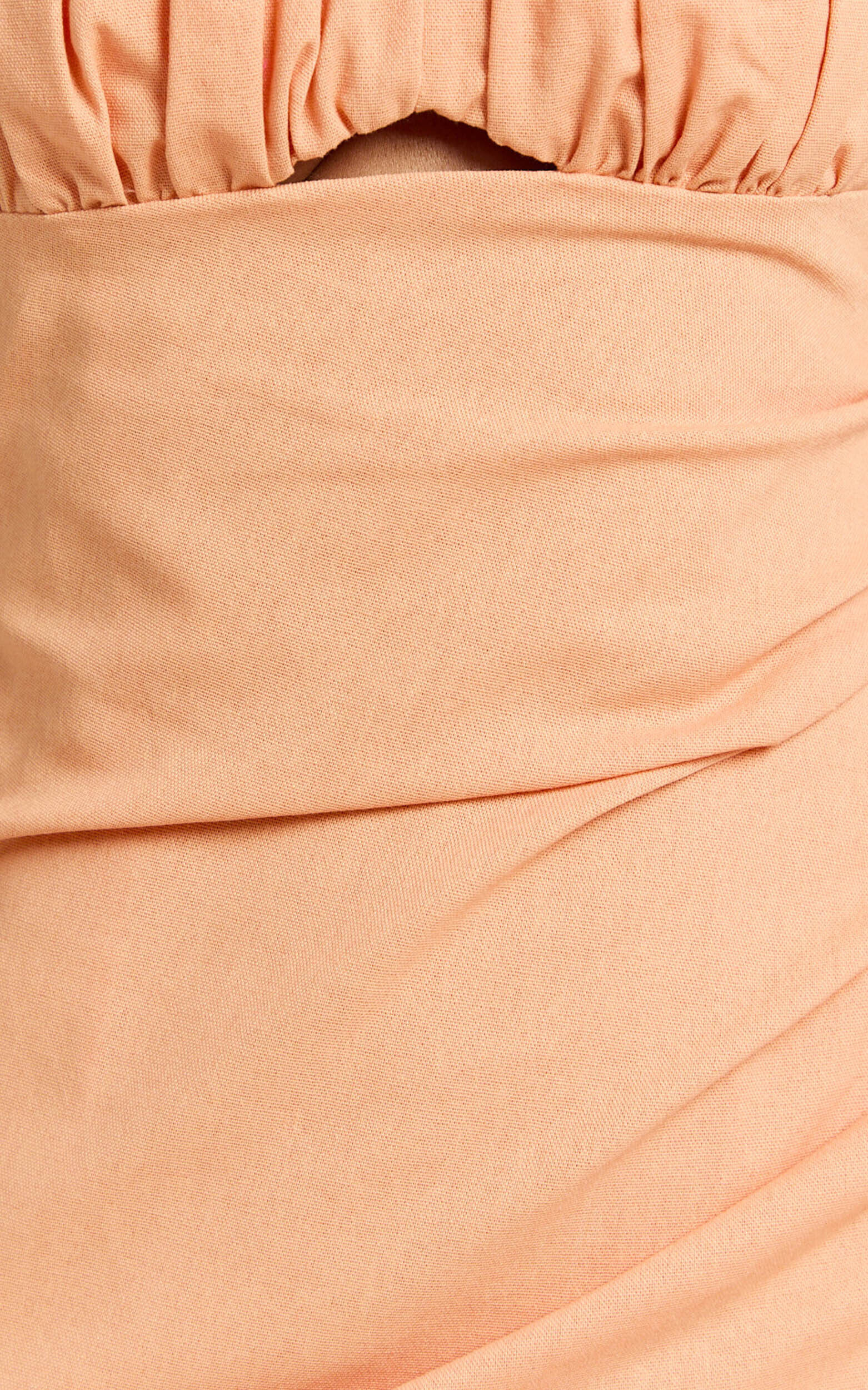 Frederica Midi Linen Dress - Gathered Sweetheart Tie Back Front Split Dress in Orange