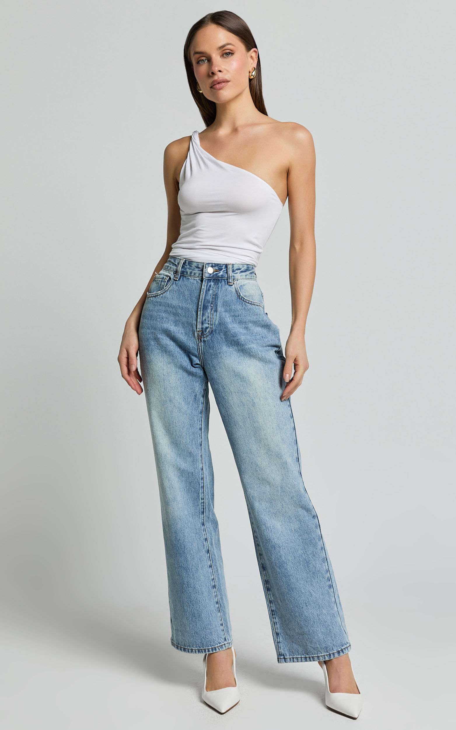 Marinette Top - Twisted One Shoulder Top in White