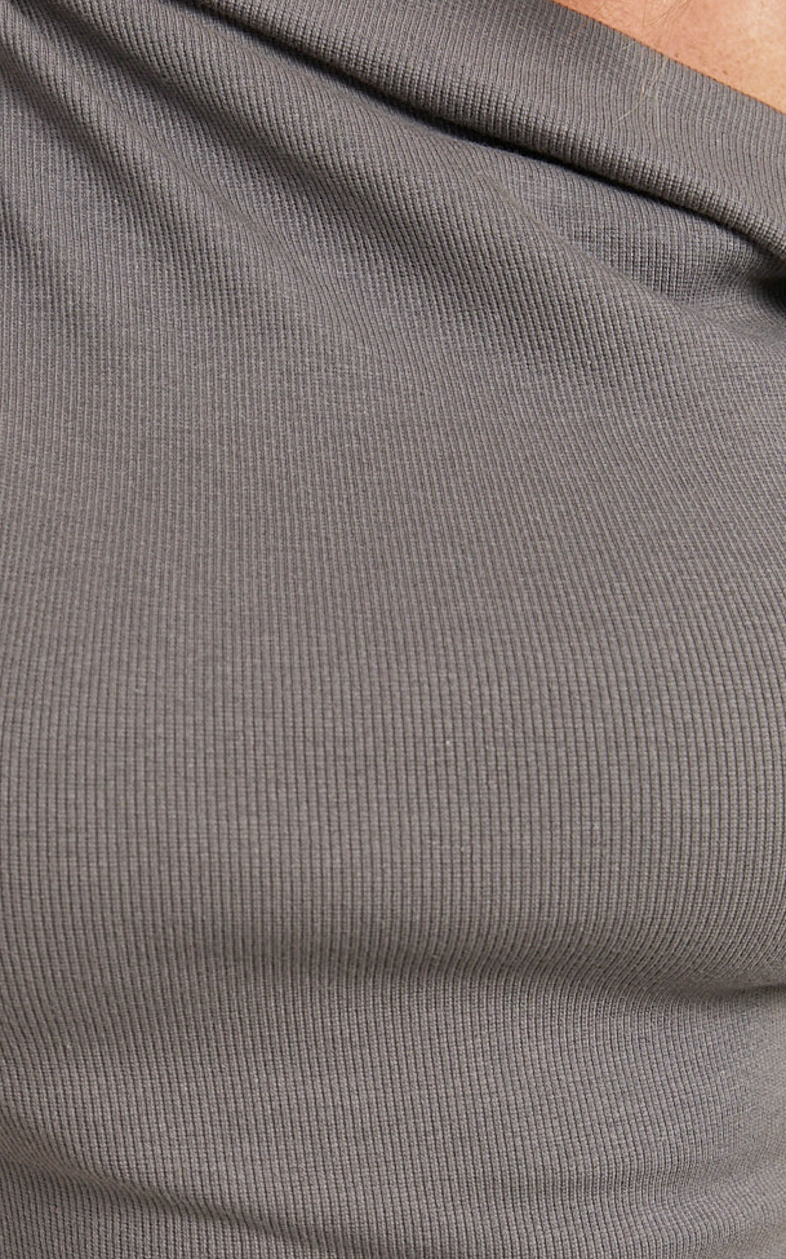 Clementine Mini Dress - Ribbed Off Shoulder Bodycon Dress in Dark Grey