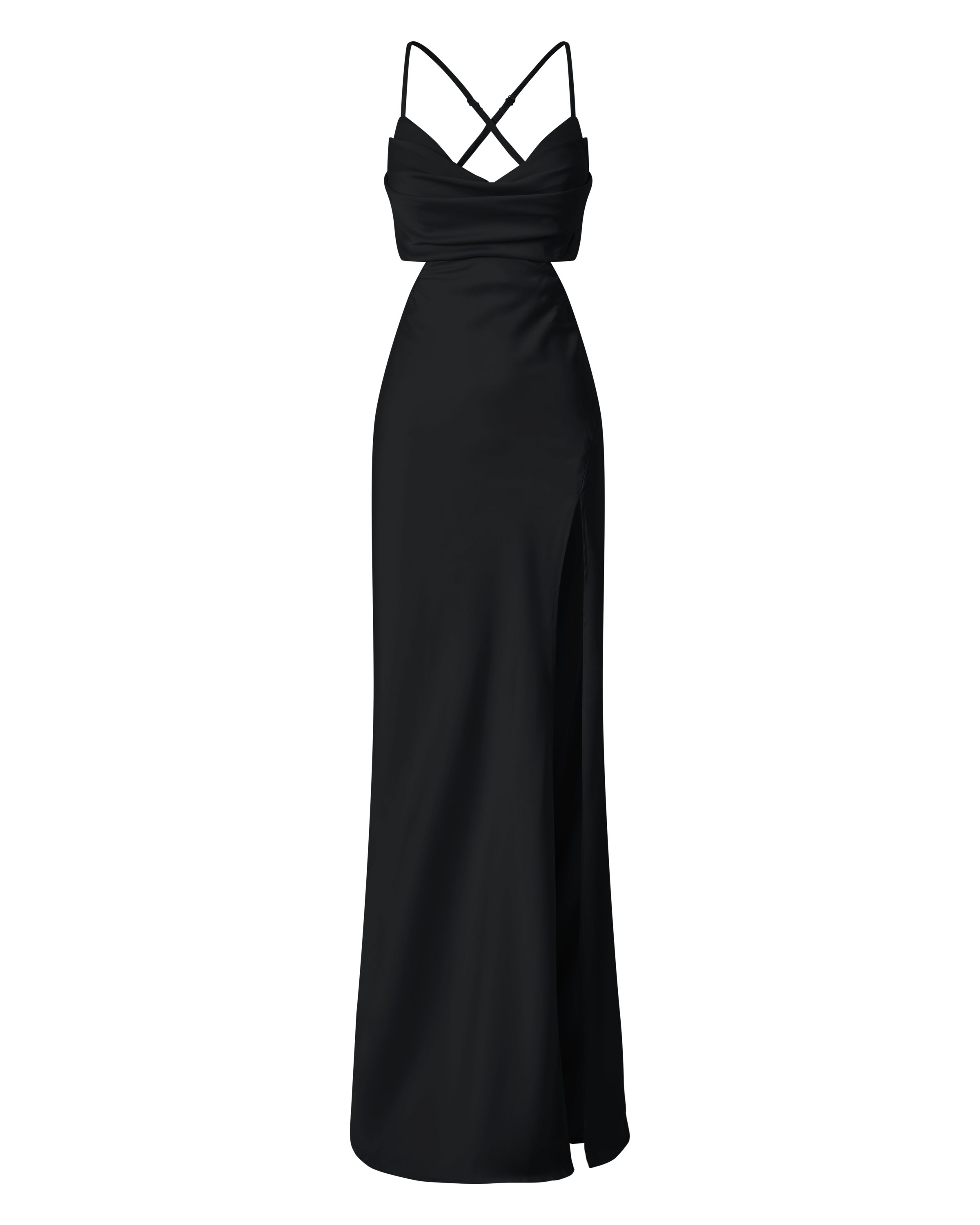 Sophie Maxi Dress - Cowl Neck Cross Back Dress in Black