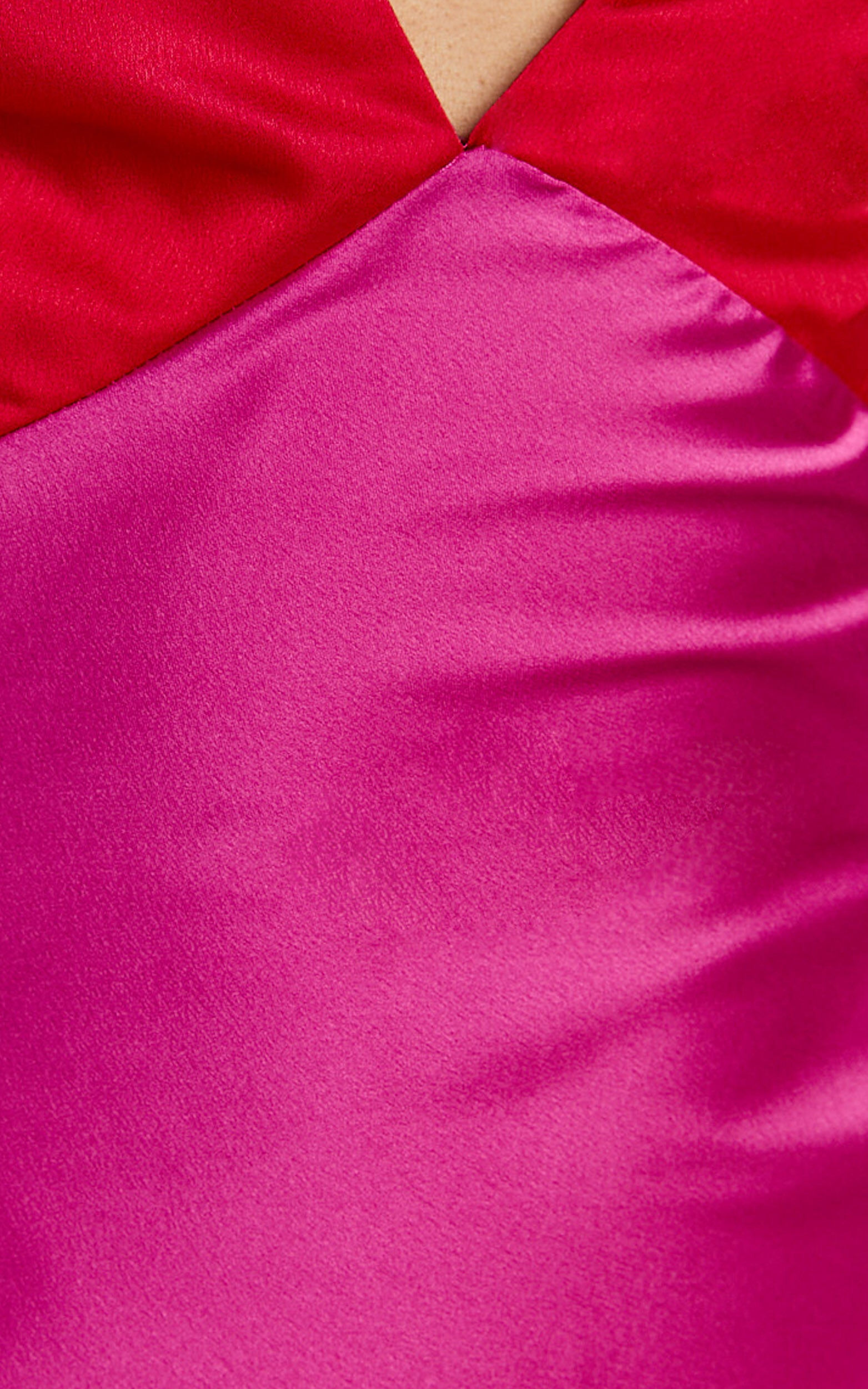 Quincy Mini Dress - Contrast Panel Satin Slip Dress in Red/Pink