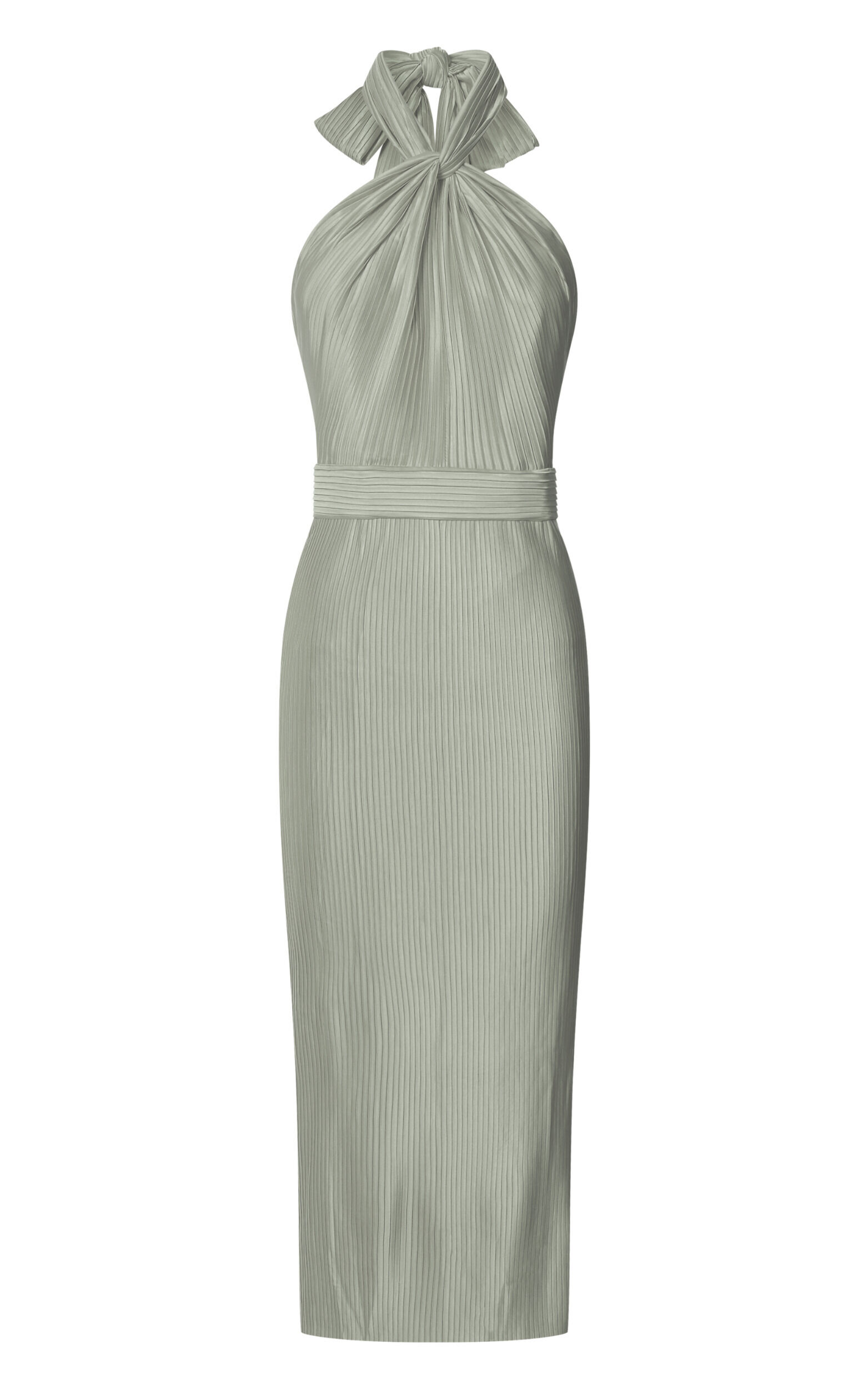 Marlette Midi Dress - Pleated Open Back Halter Dress in Sage