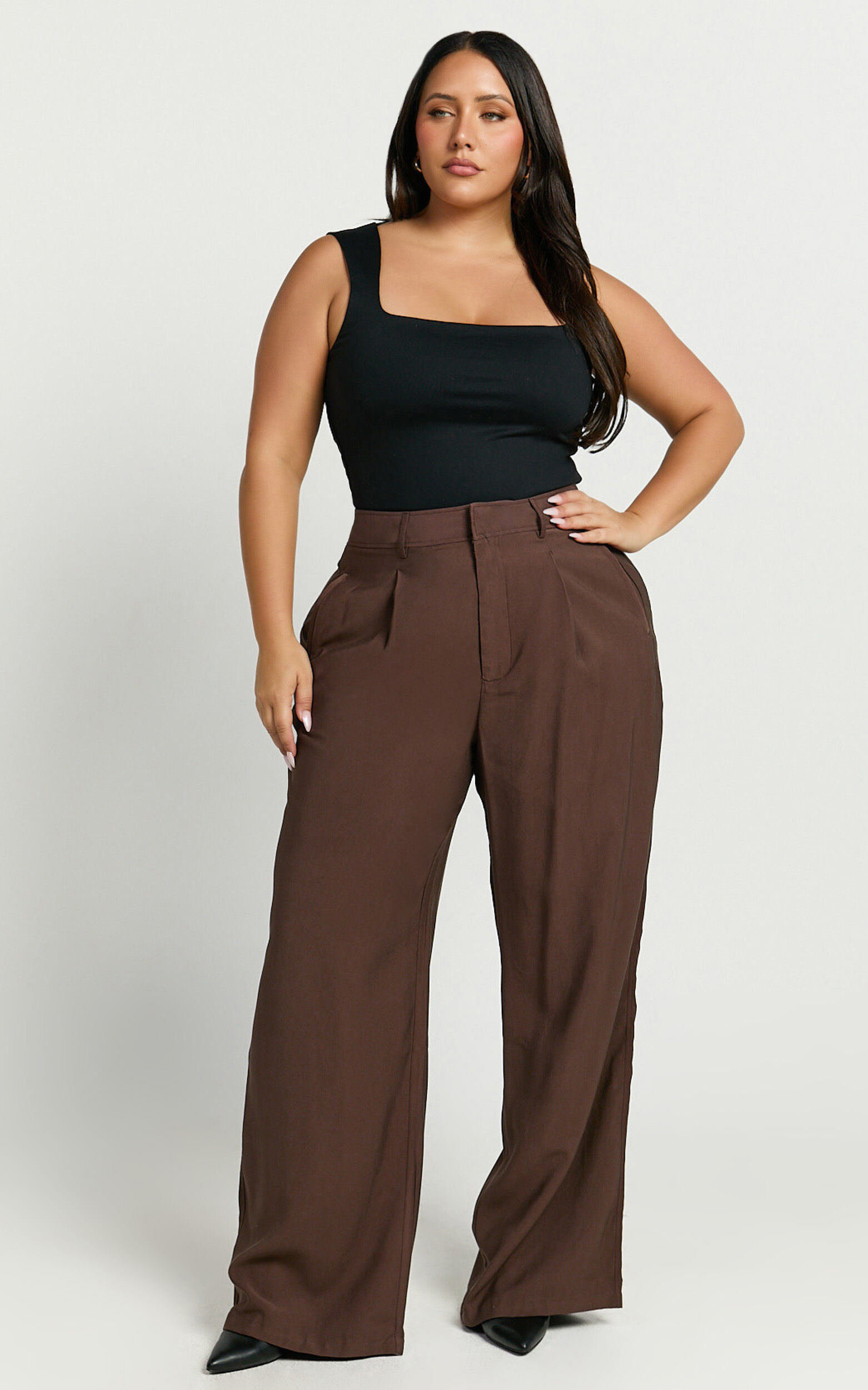 Augustus Pants - High Waisted Wide Leg Tailored Pants in Dark Oak