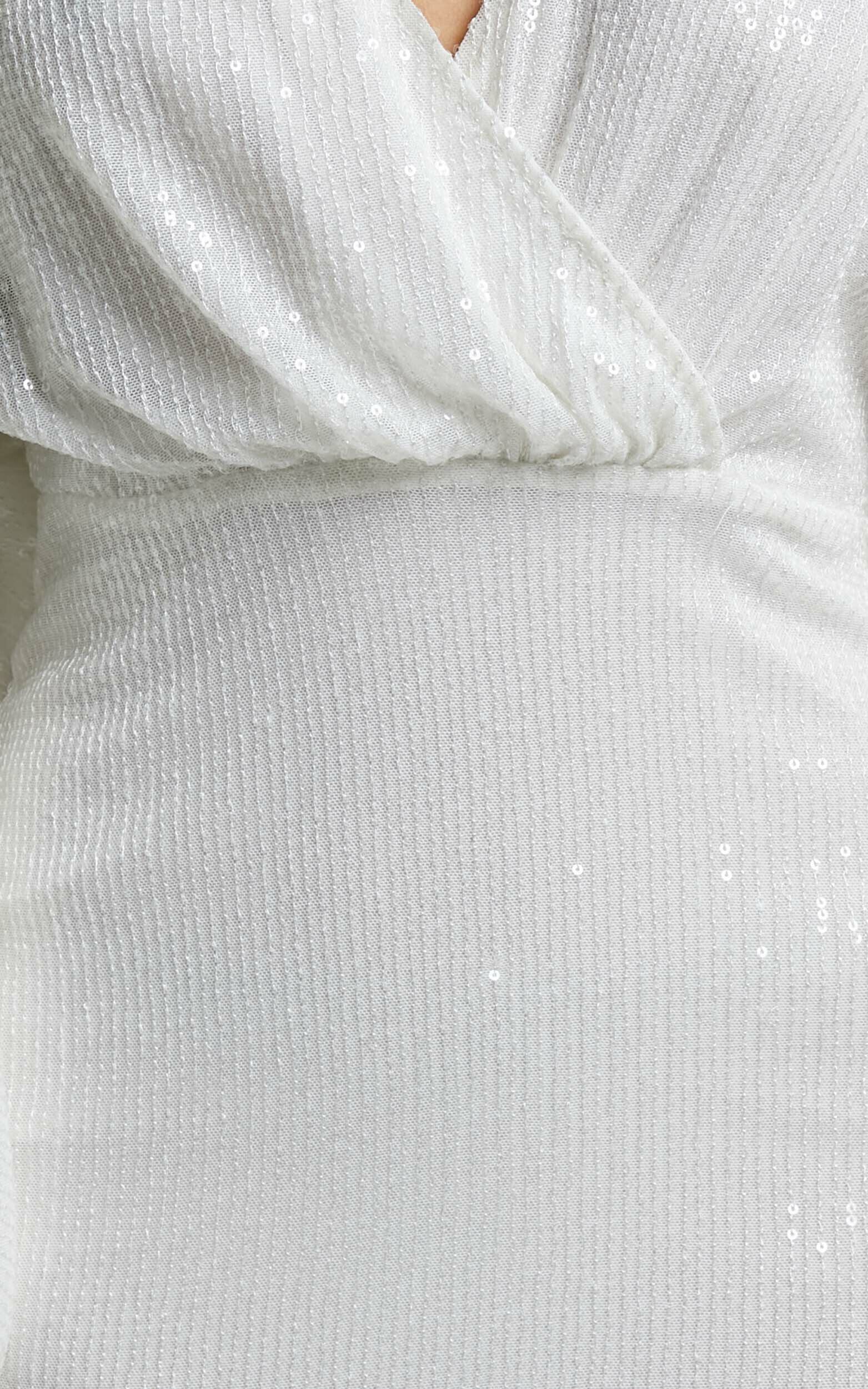 Erine Mini Dress - Long Sleeve Sequin Dress in White