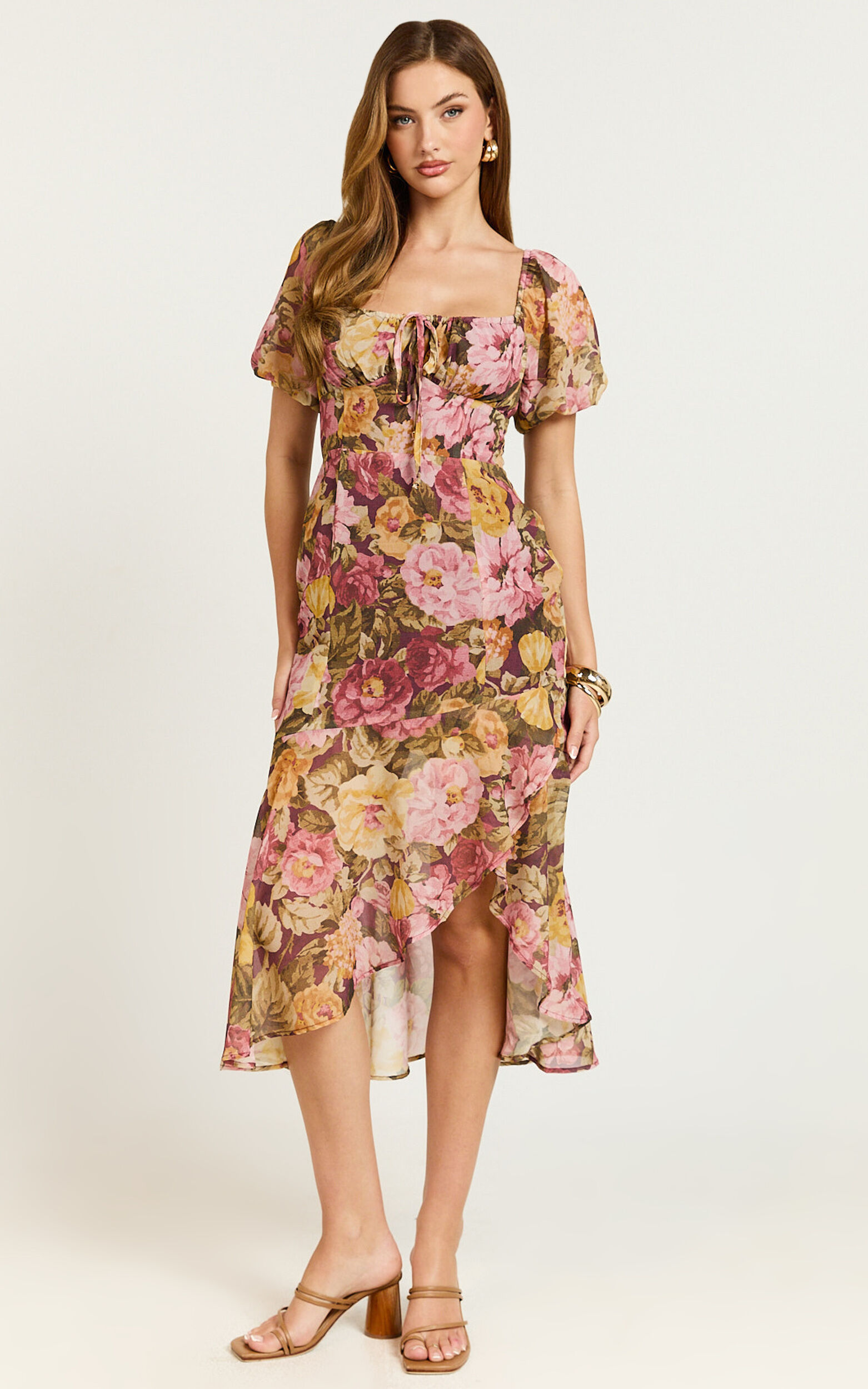 Jasalina Midi Dress - Puff Sleeve Dress in Classic Floral