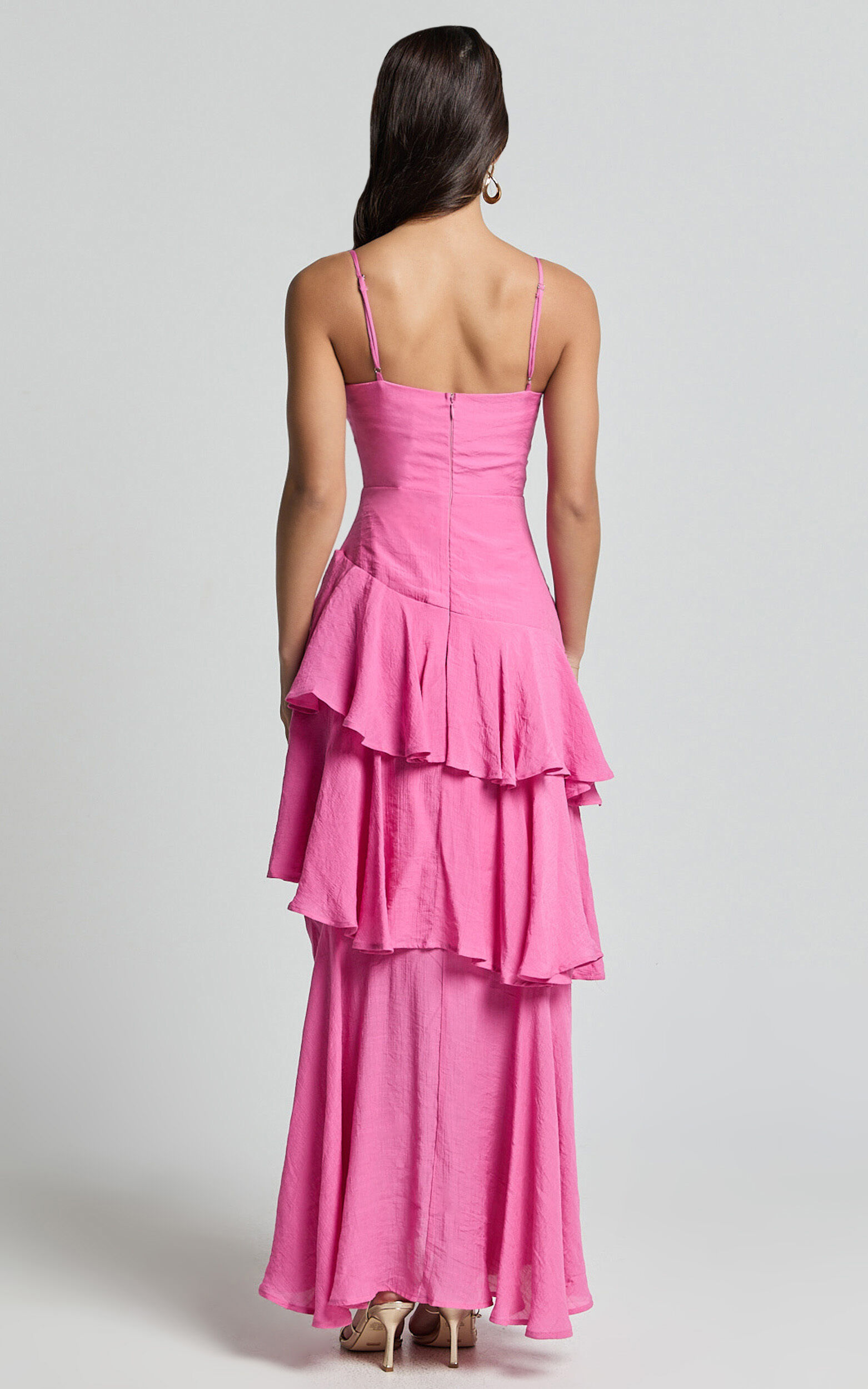 Diana Midi Dress - Sweetheart Ruched Bust Layered Dress in Hot Pink