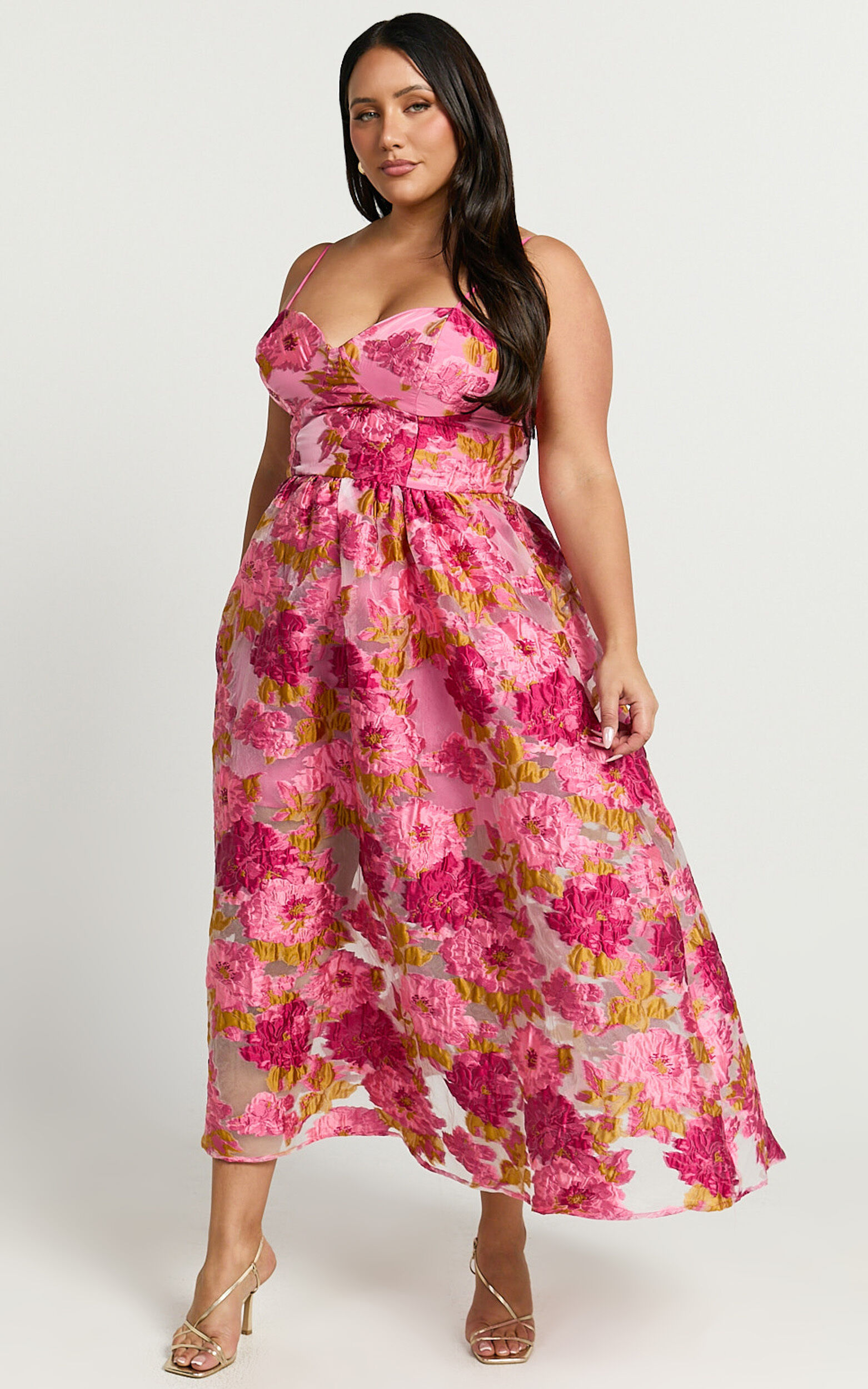 Brailey Midi Dress - Aline Corset Detail Dress in Light Pink