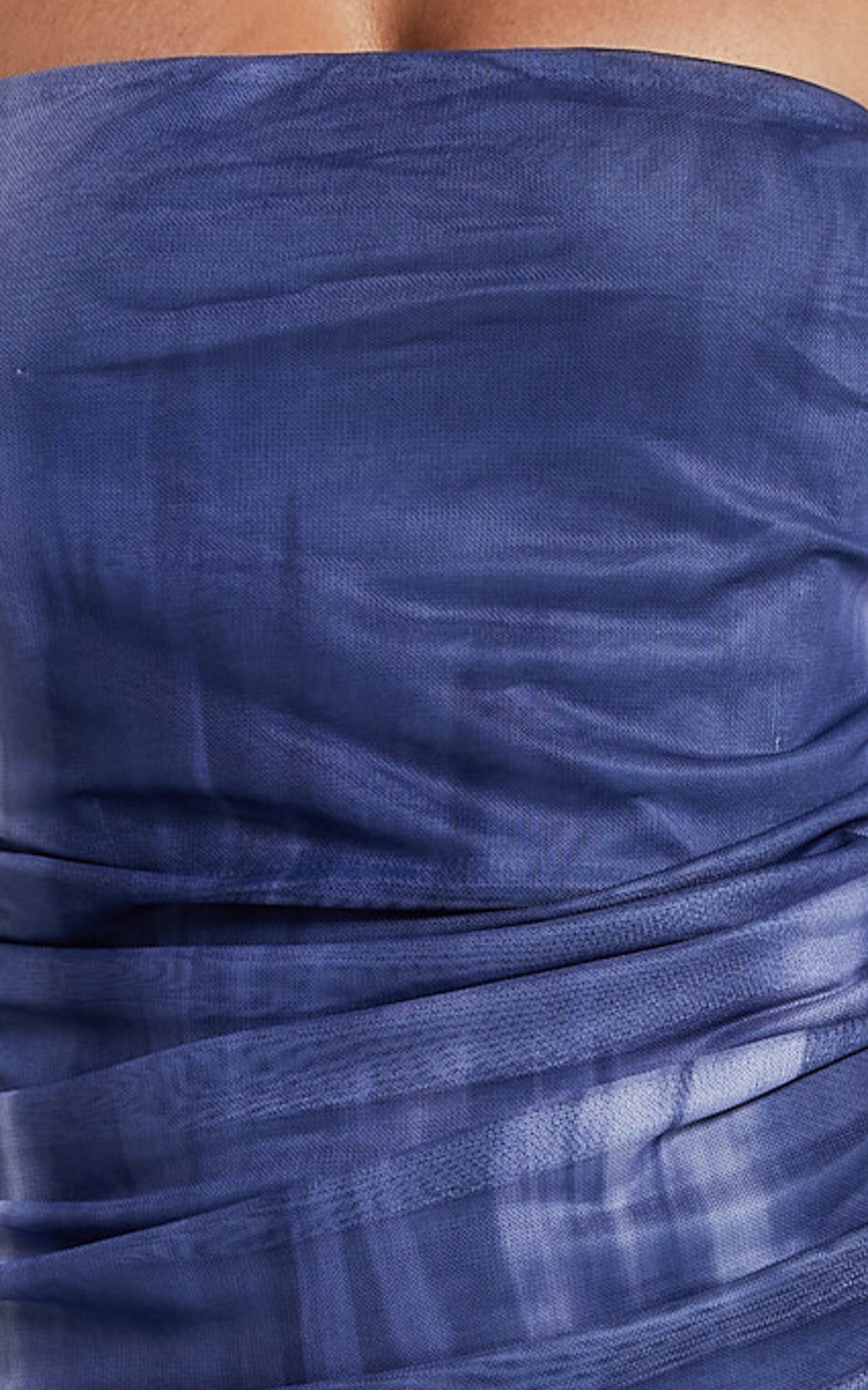 Frelynn Midi Dress - Strapless Ruched Slip Dress in Blue