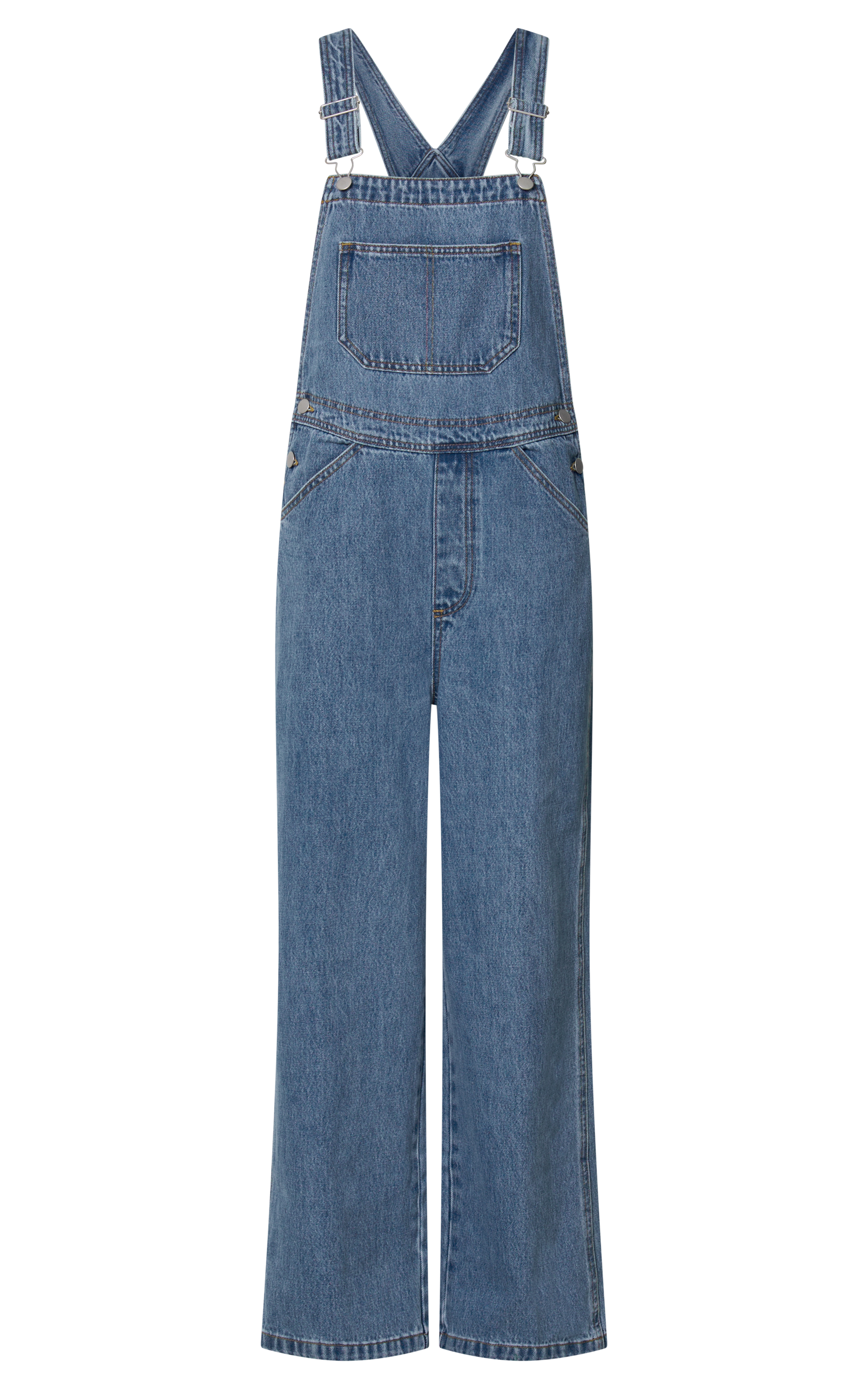 Brixton Jumpsuit - Straight Leg Denim Overalls in Mid Blue Wash
