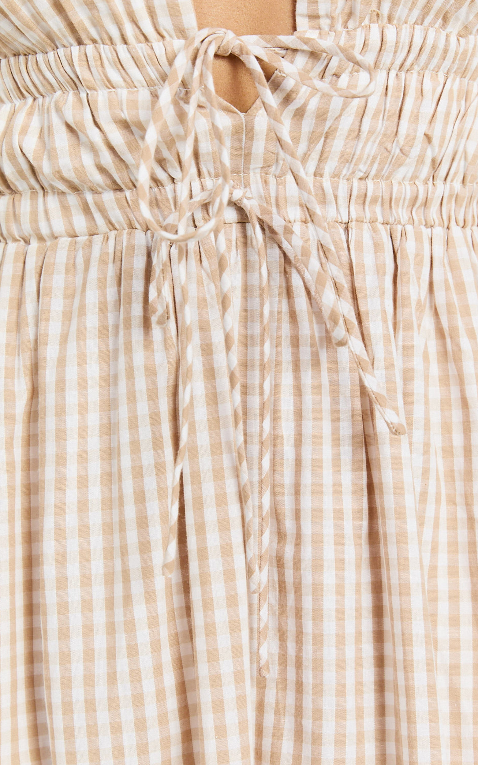 Matteo Midi Dress - Deep V Neck Puff Sleeve Dress in Light Gingham