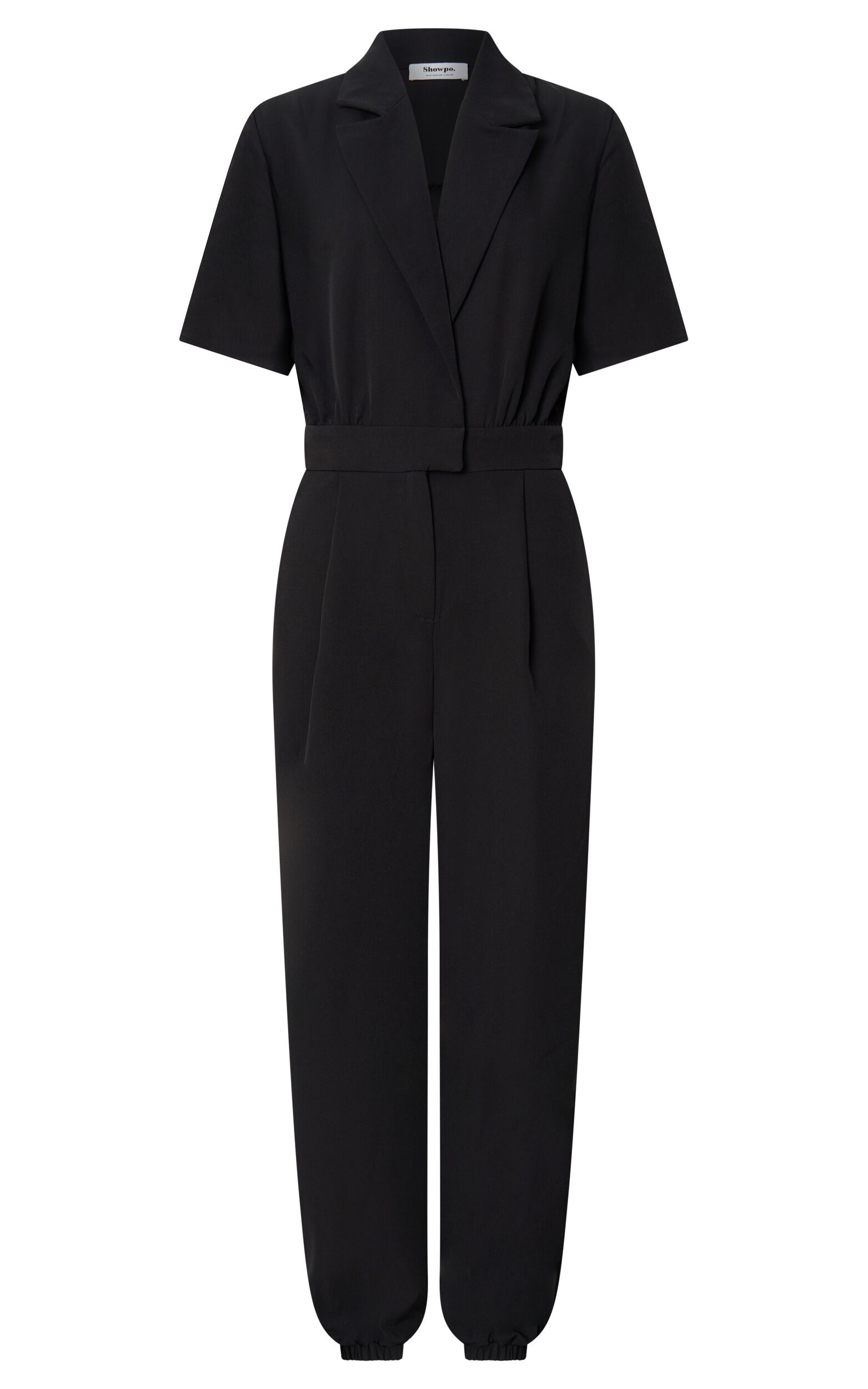 Coco Jumpsuit - Collared Short Sleeve Straight Leg Jumpsuit in Black