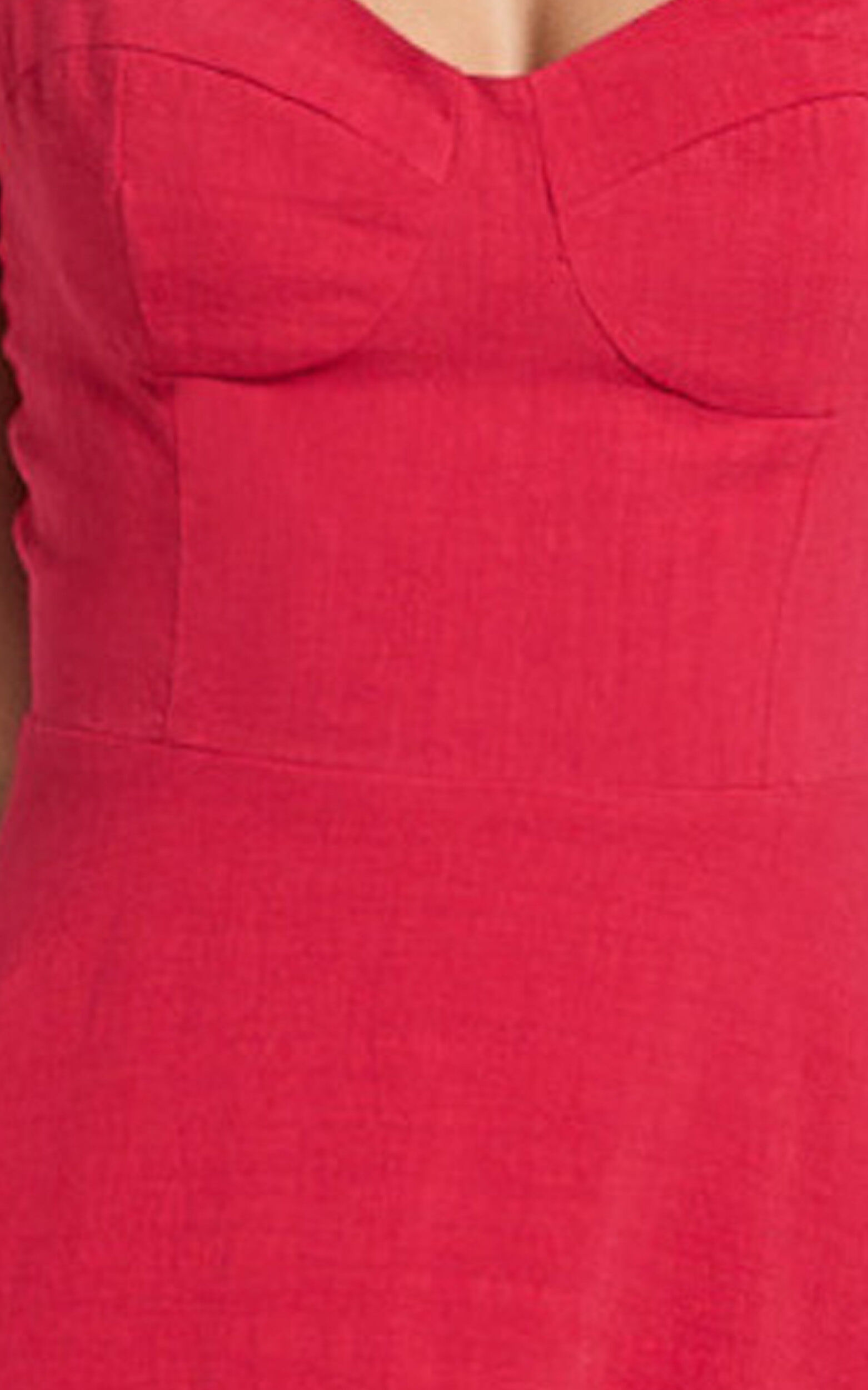 Tymia Midi Dress - Shoulder Tie Bustier Shirred Back A Line in Red