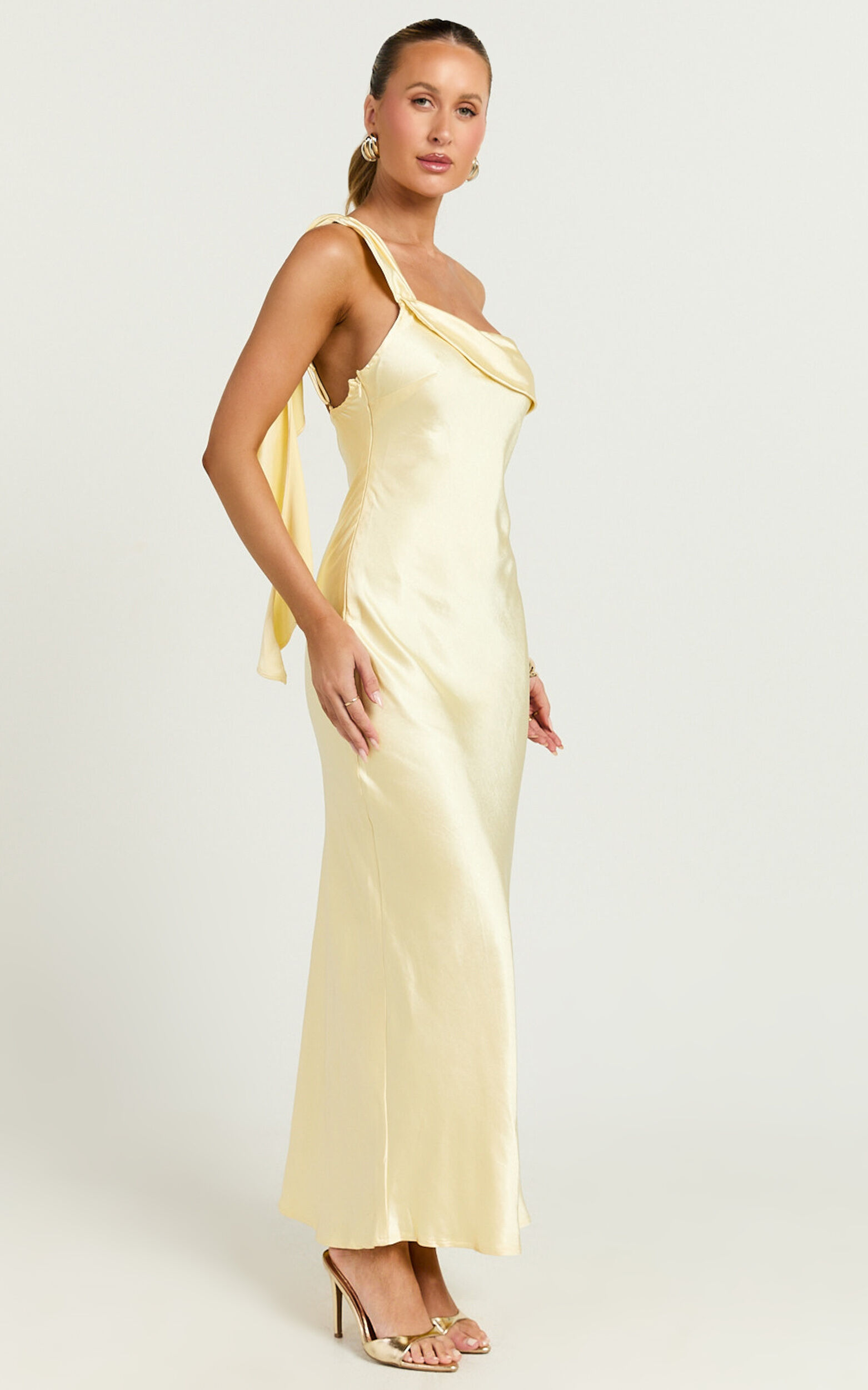 Calix Midi Dress - One shoulder Slip dress in Butter
