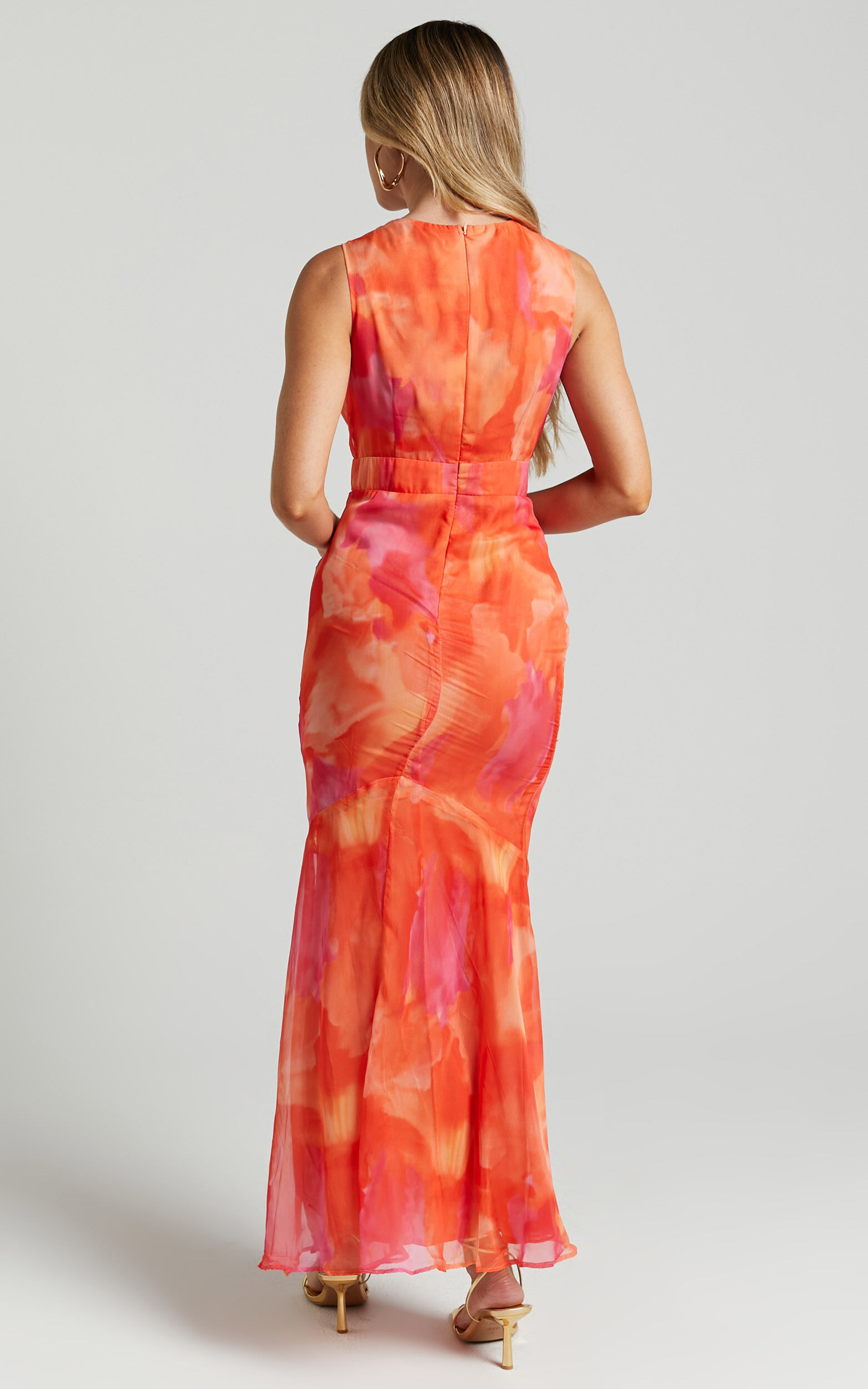 Annie Midi Dress - Wrap Front Ruffle Detail Dress in Orange Floral