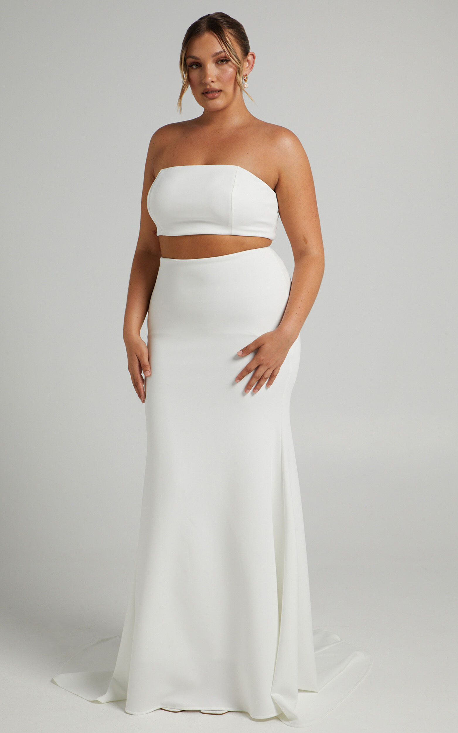 Hopeless Romantic Two Piece Set - Strapless Crop Top and Maxi Skirt Set in Ivory