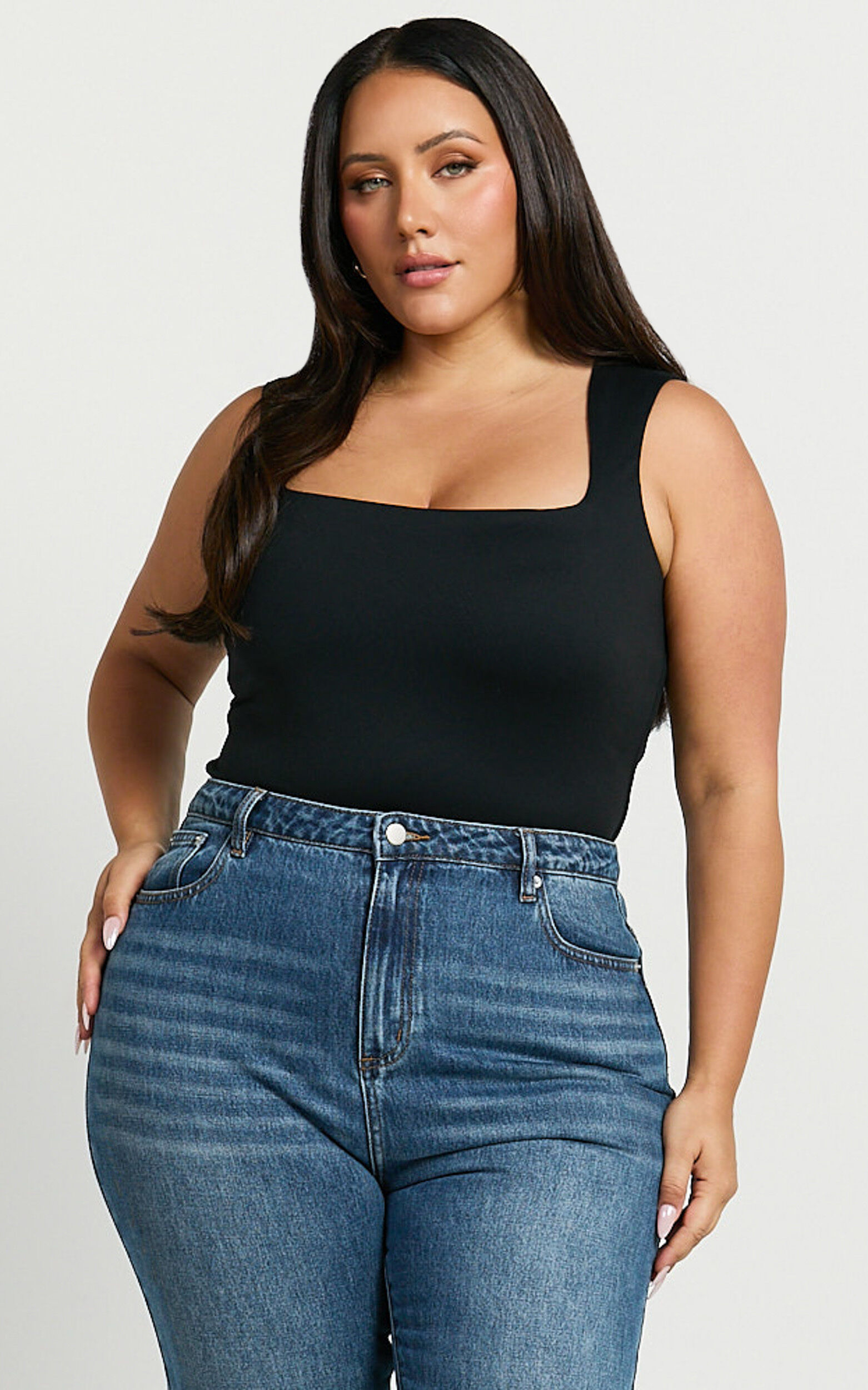 Ophelia Top - Square Neck Jersey Top in Black