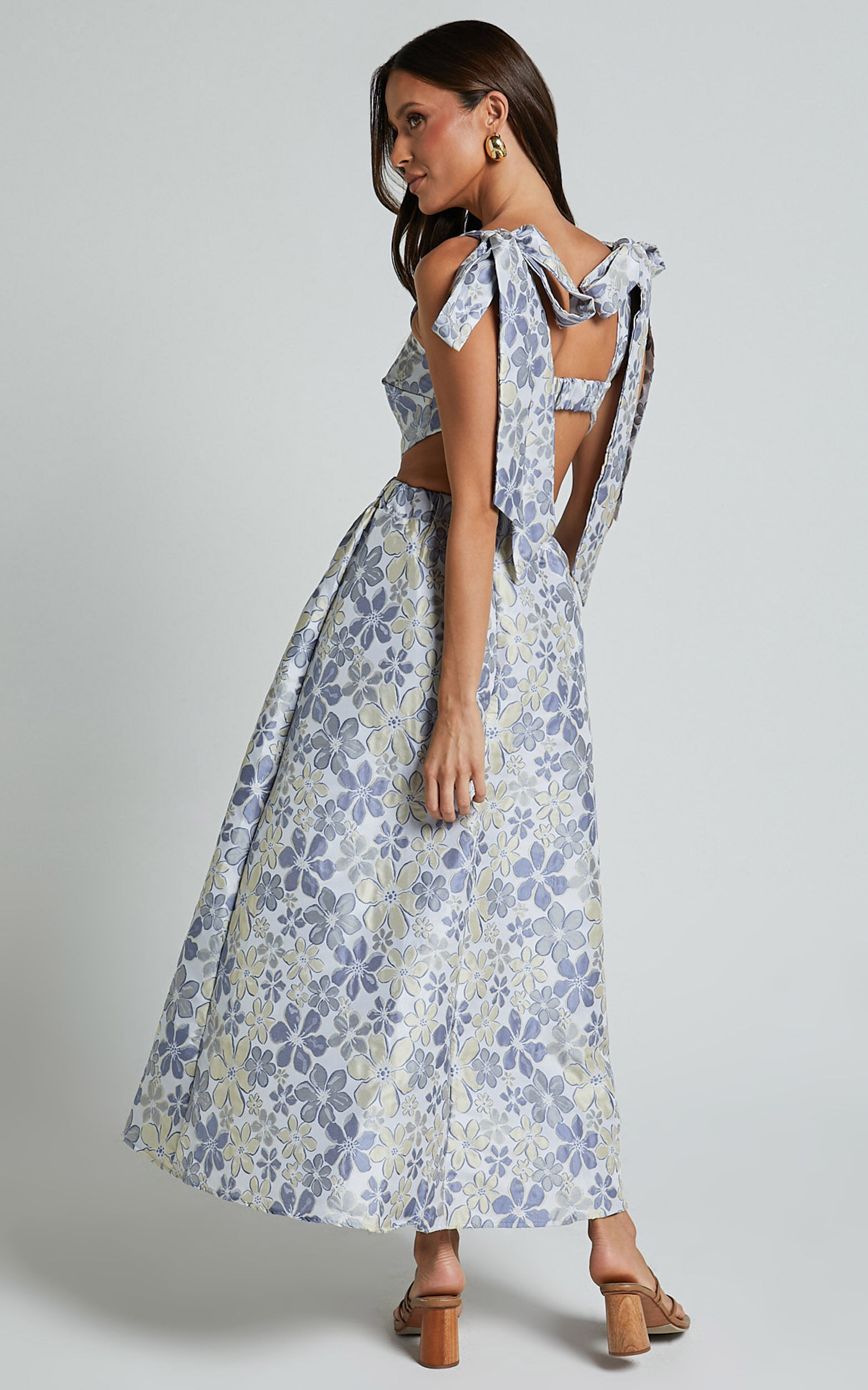 Briella Midi Dress - Adjustable Strap Side Cut Out A Line Dress in Blue