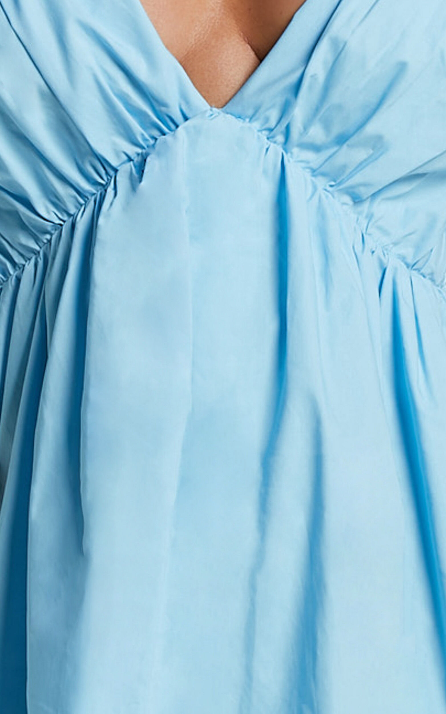 Raiza Mini Dress - Ruffle Sleeve Tie Back Plunge Dress in Bright Blue