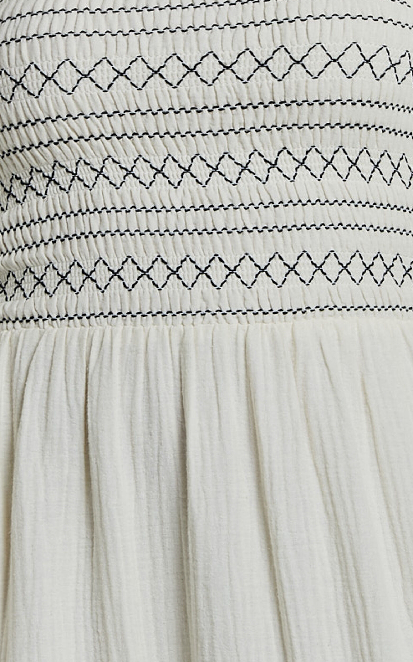 Bellenie Midi Dress - 3/4 Puff Sleeve Square Neck Smock Bodice Tiered Dress in Natural