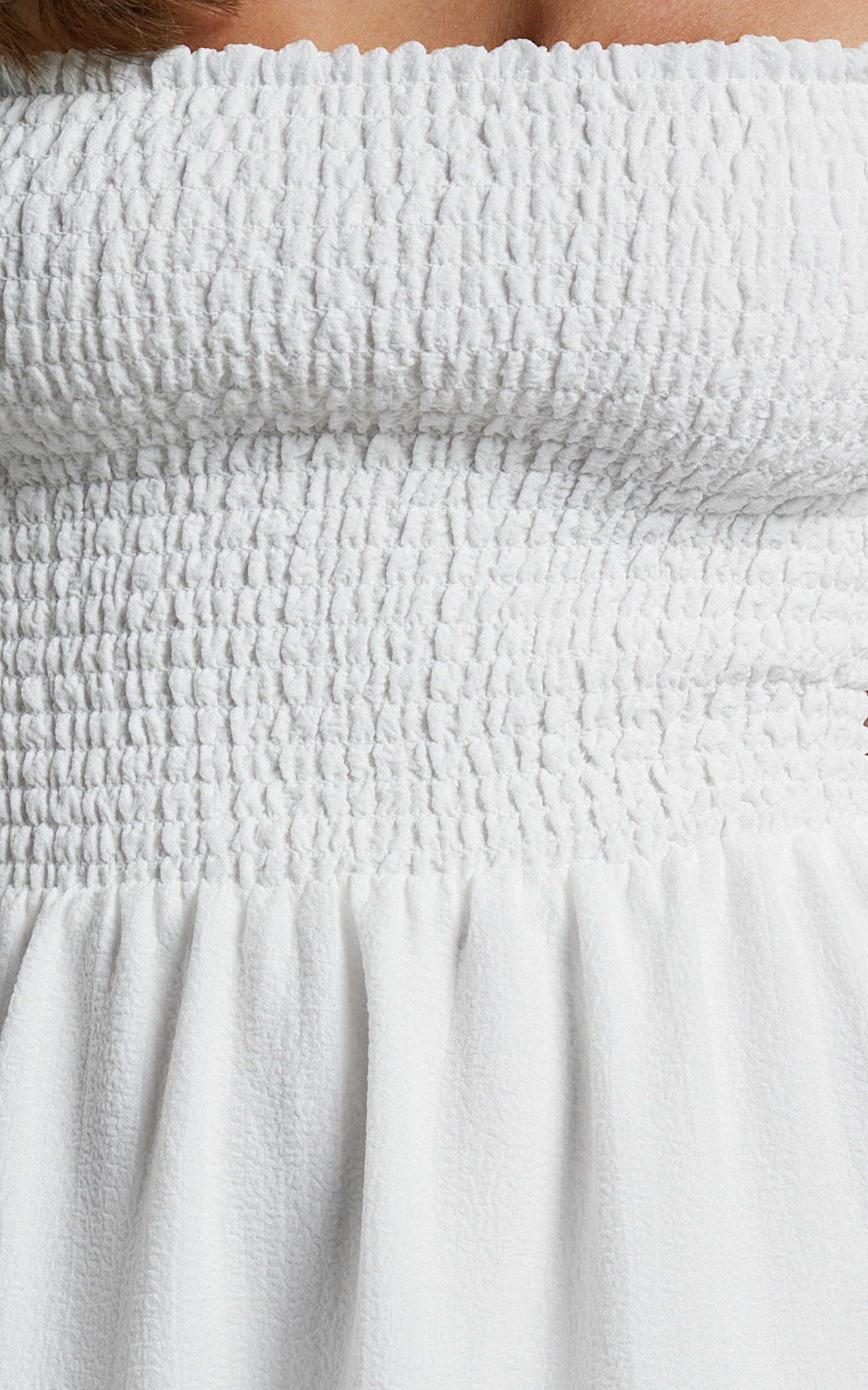 Maxima Midi Dress - Puff Sleeve Shirred Bodice Tiered Dress in White