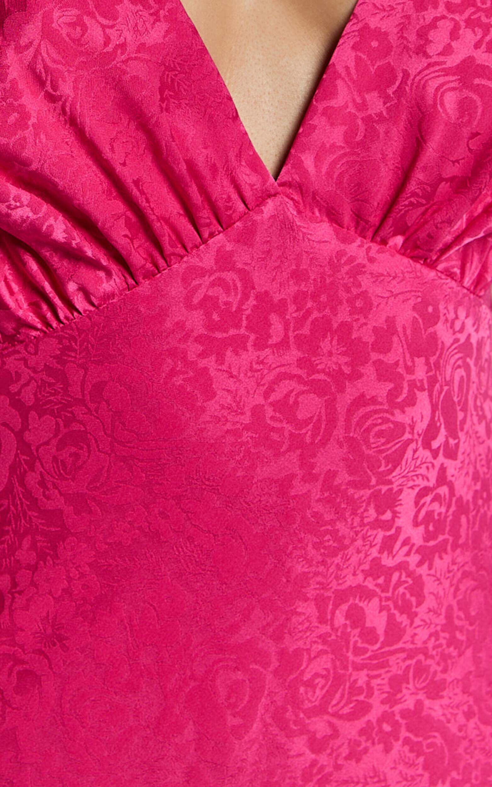 Cohen Midi Dress - Jacquard Satin Midi Dress in Pink