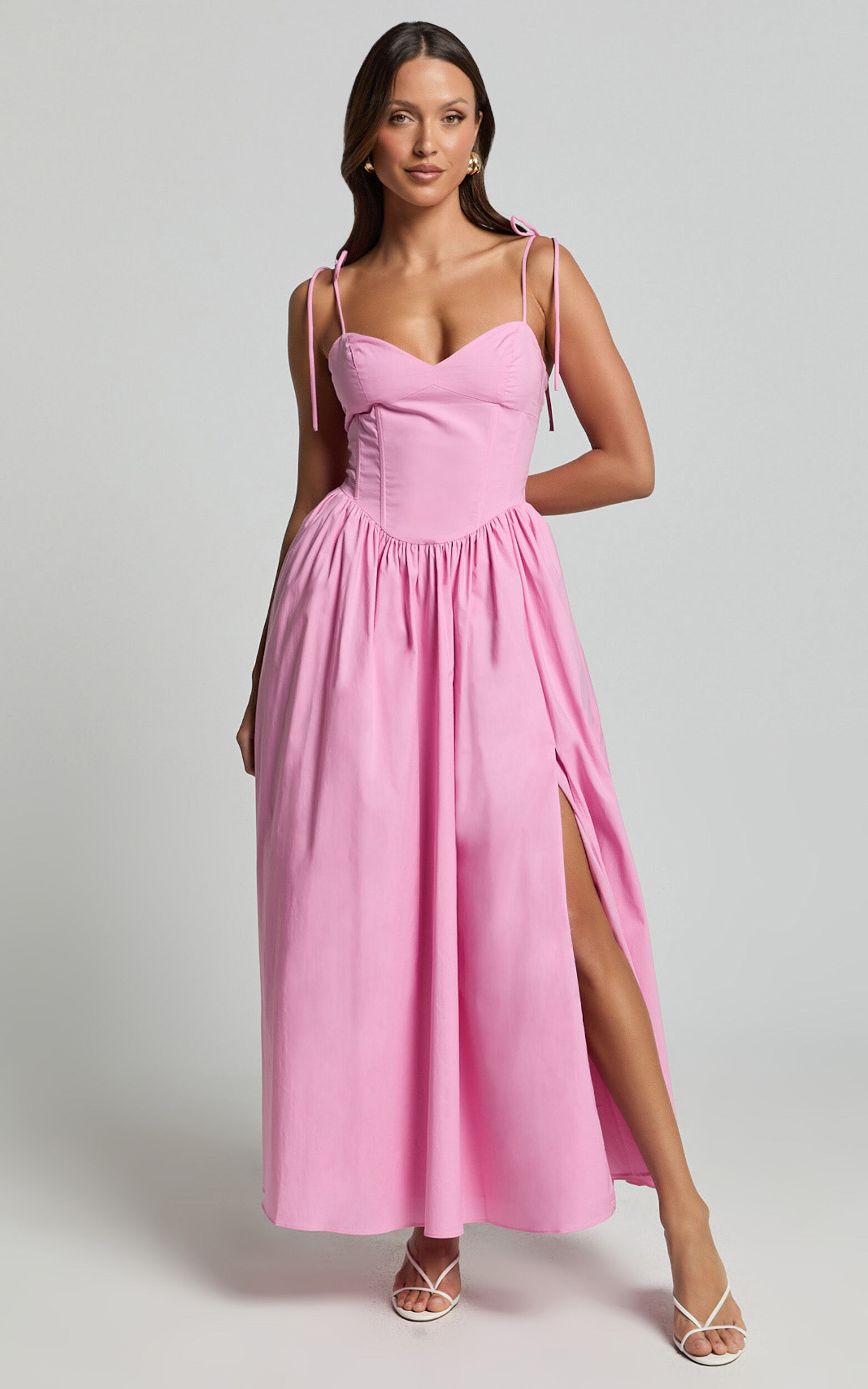 Holly Midi Dress - Corset Lace Up Dress with Split in Musk Pink