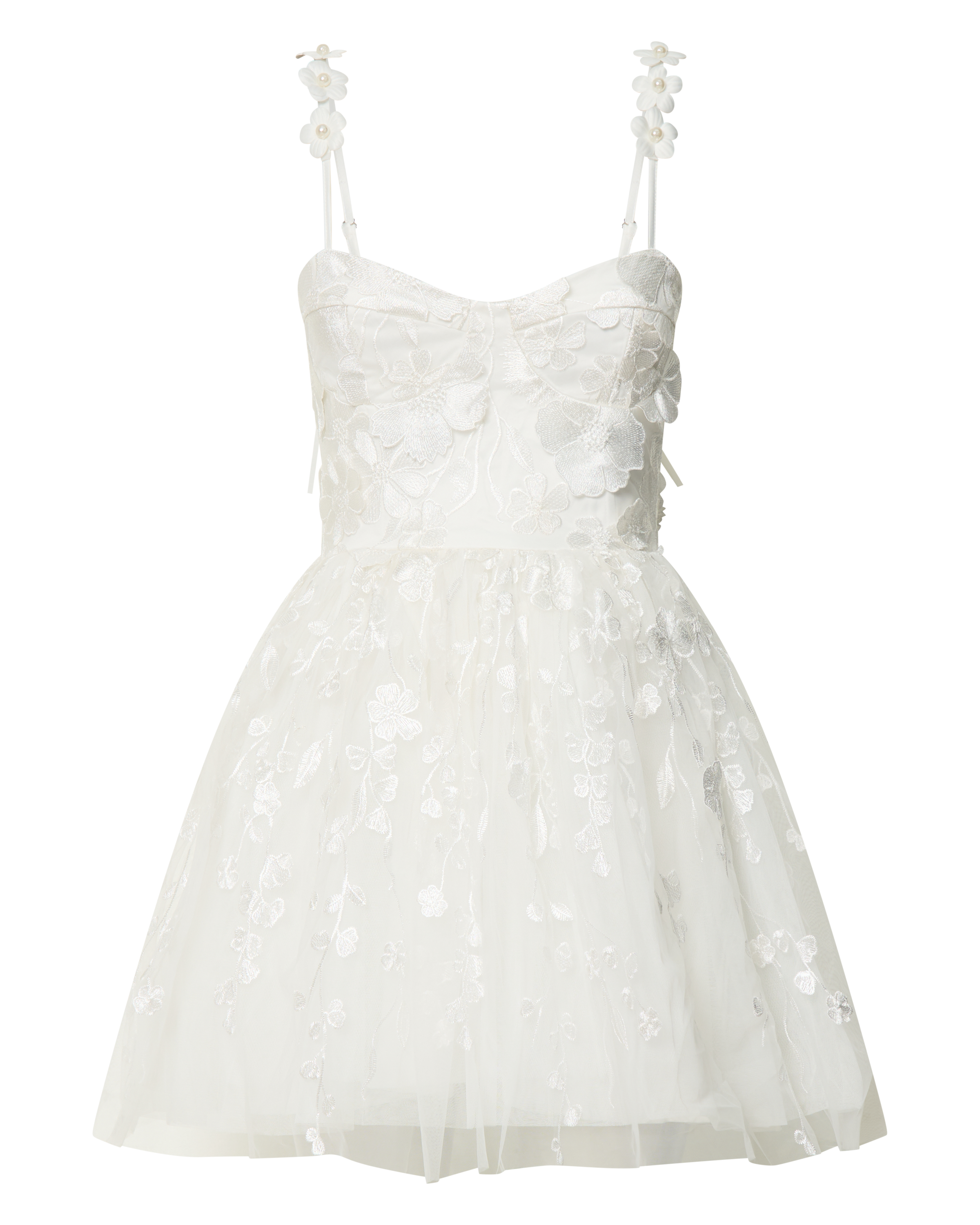 Everheart Mini Dress - Sweetheart Bustier Lace Dress in White