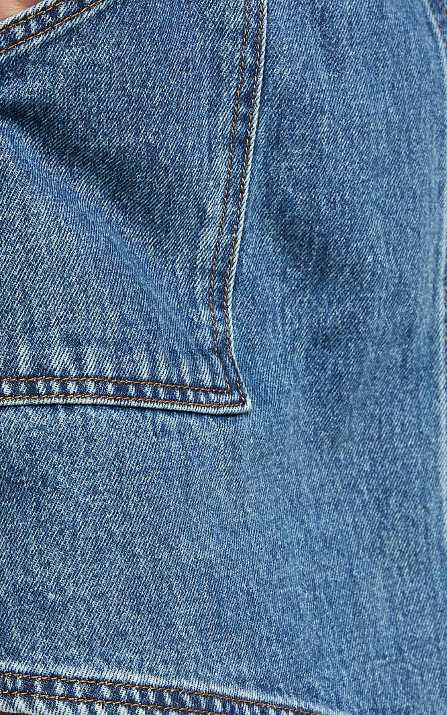 Harleigh Skort - Pocket Detail Wrap Denim Skort in Dark Blue Wash