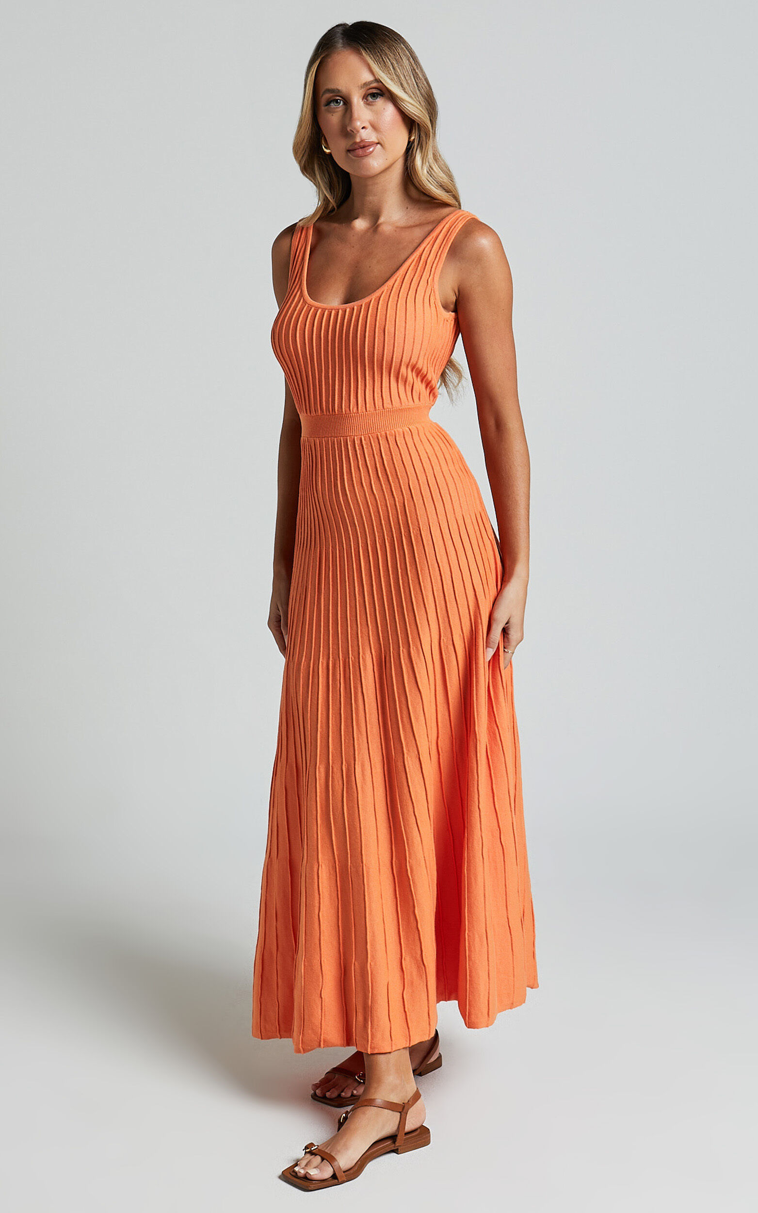 Saoirse Maxi Dress - Square Neck Strappy Knit Dress in Mango