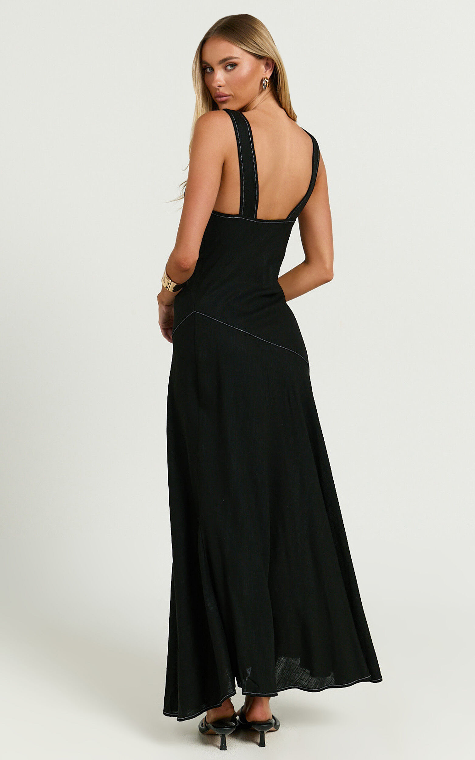 Virgie Maxi Dress - V Neck Drop Waist Dress in Black