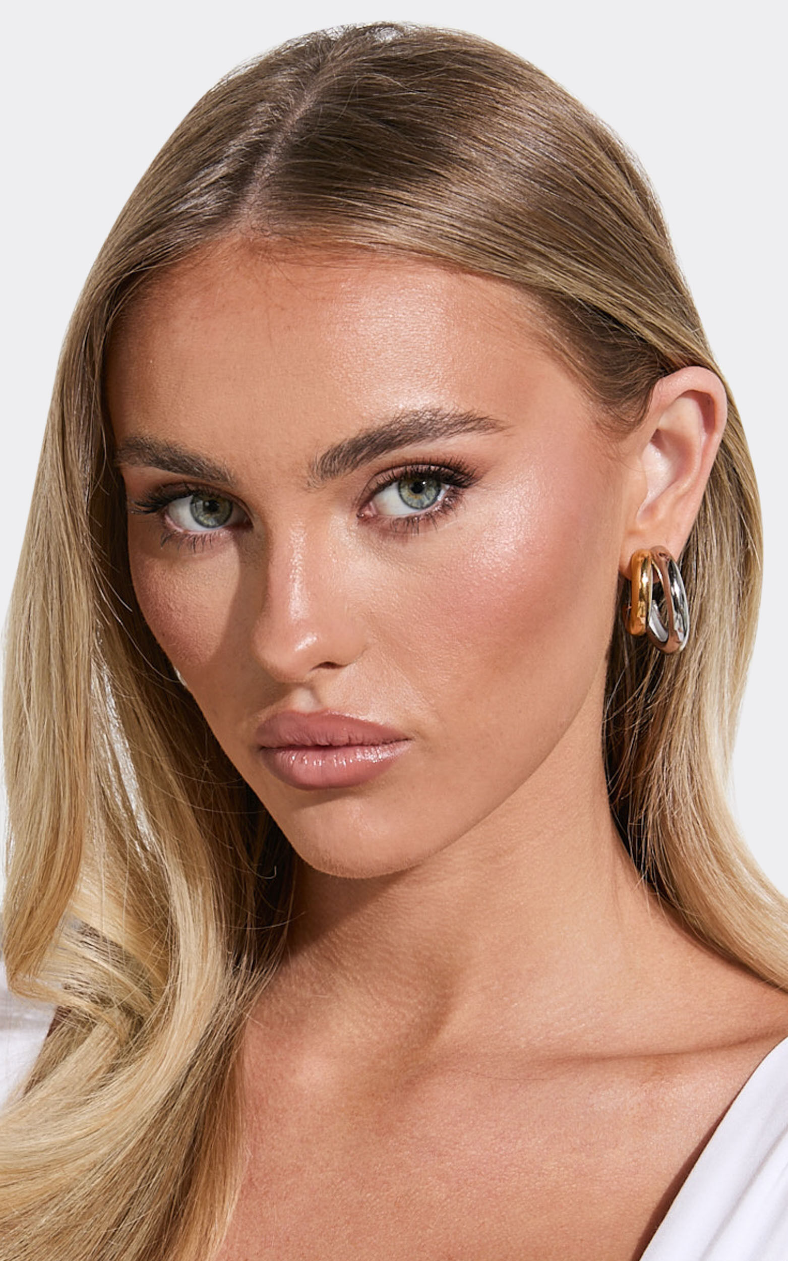 Rhonda Earrings -  Double Hoop Contrast Earrings in Gold/Silver