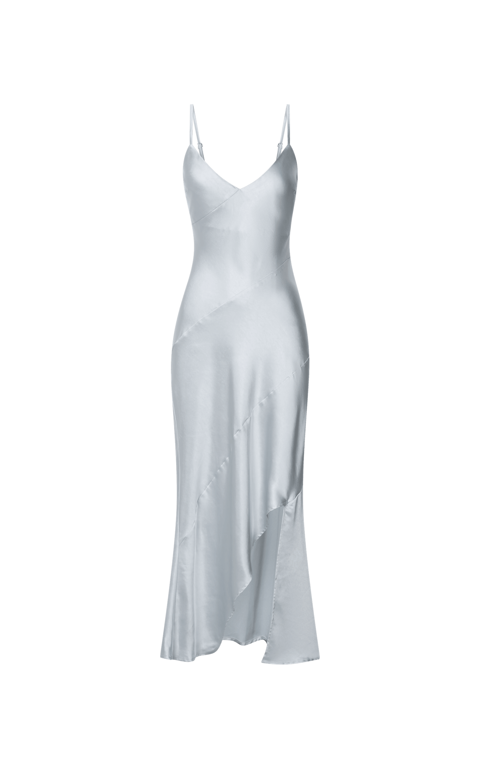 Ylona Maxi Dress - Asymmetric Draped Bias Cut Satin Slip Dress in Oyster