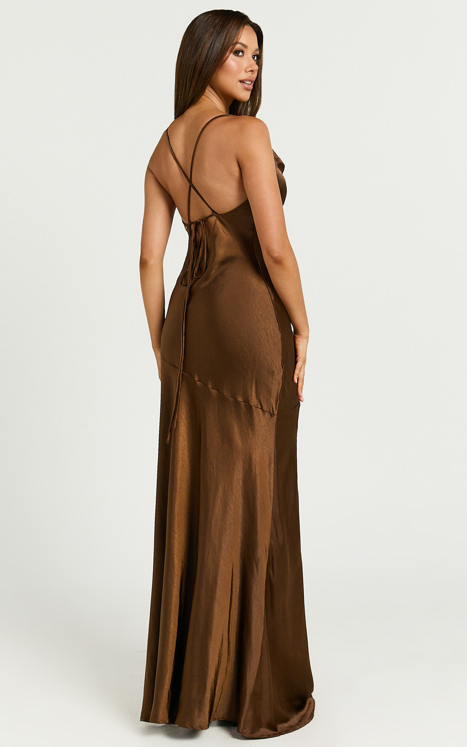 Emma Maxi Dress - Cowl Neck Front Split Dress in Chocolate