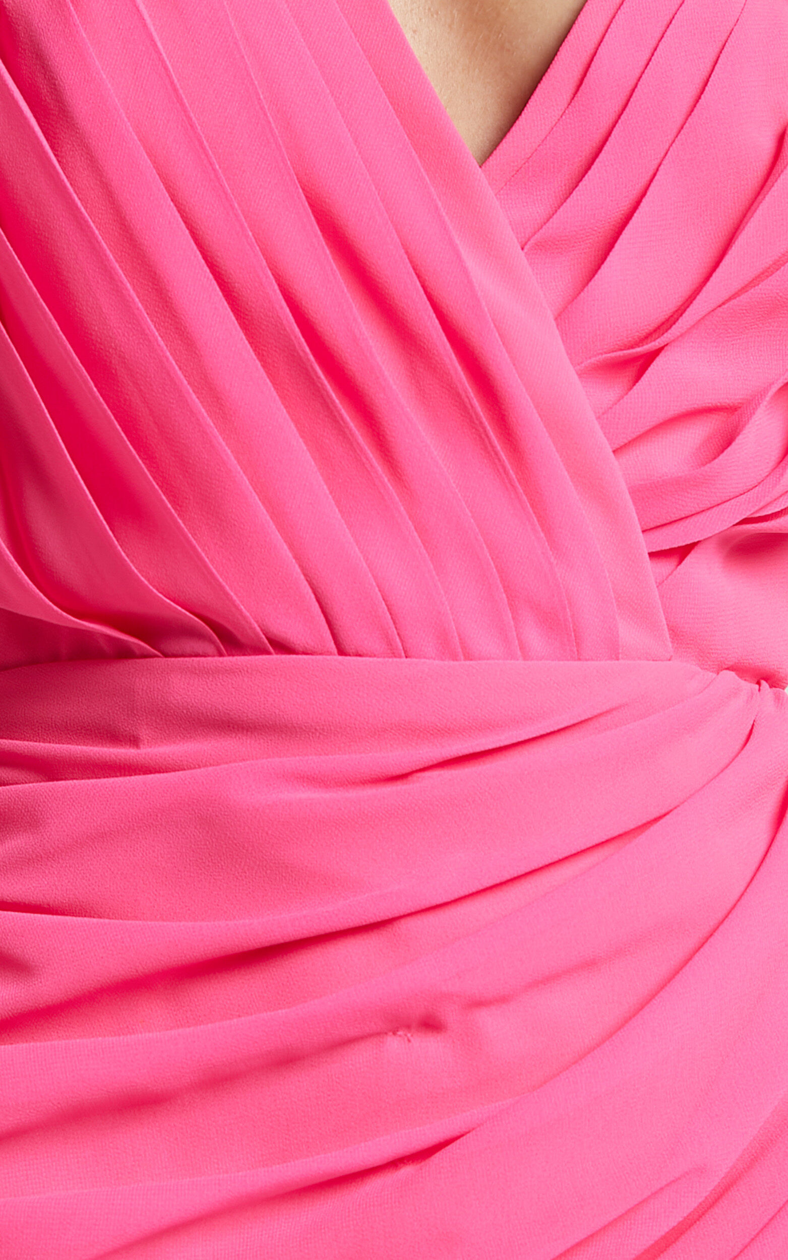 Can I Be Your Honey Mini Dress - Plunge Balloon Sleeve Dress in Hot Pink