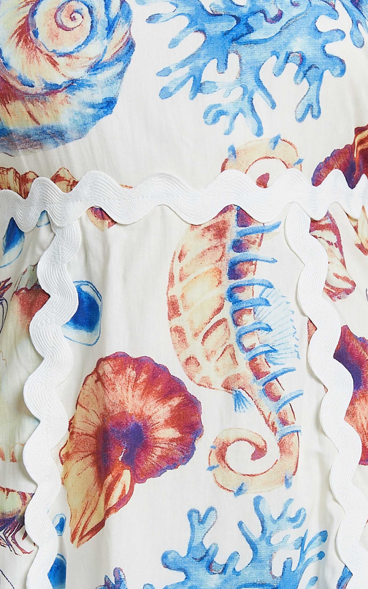 Lani Maxi Dress - Wavy Strap and Neck A Line Dress in Blue and Yellow Print