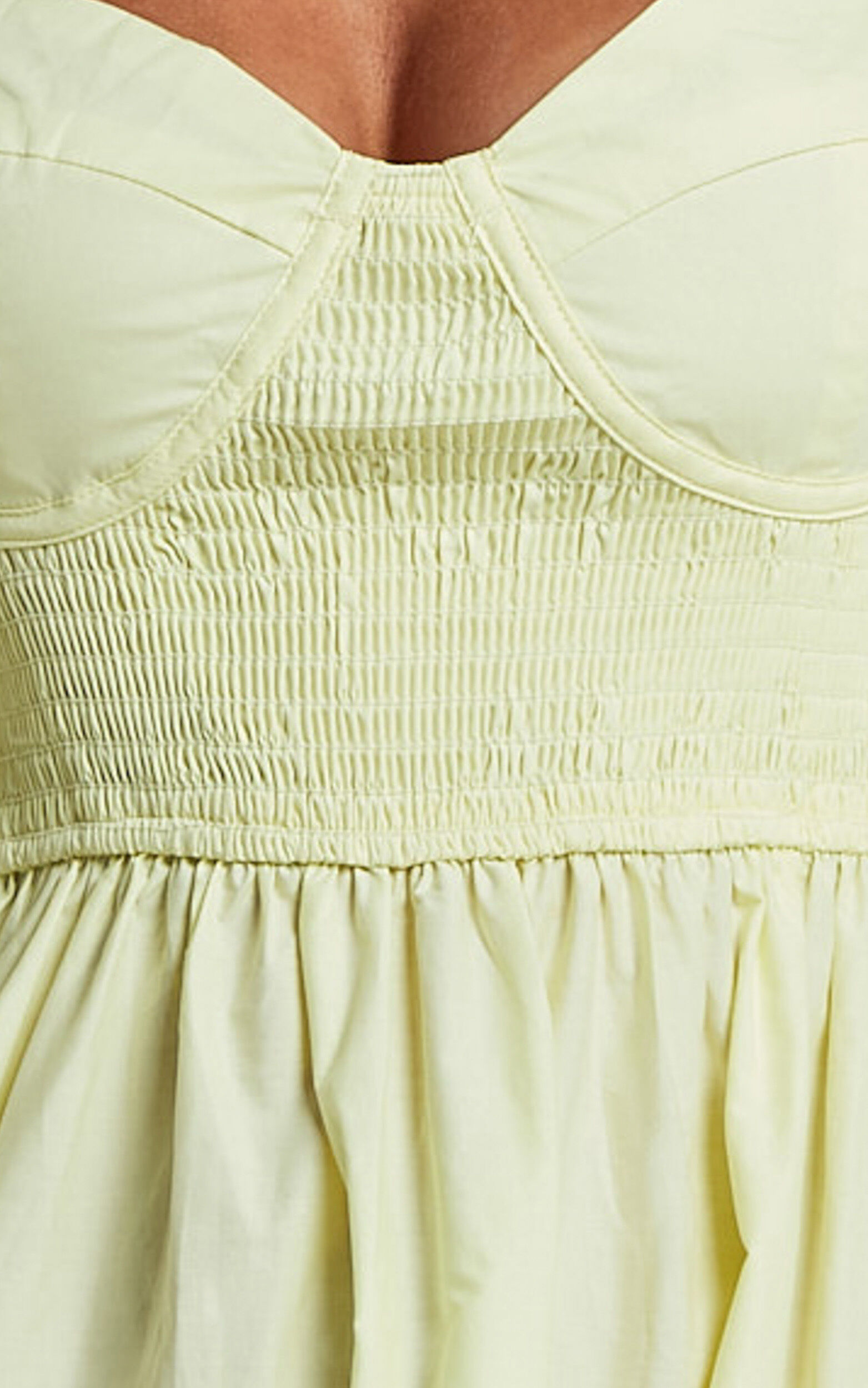 Raiza Midi Dress - Shirred Waist Puff Sleeve Dress in Lemon